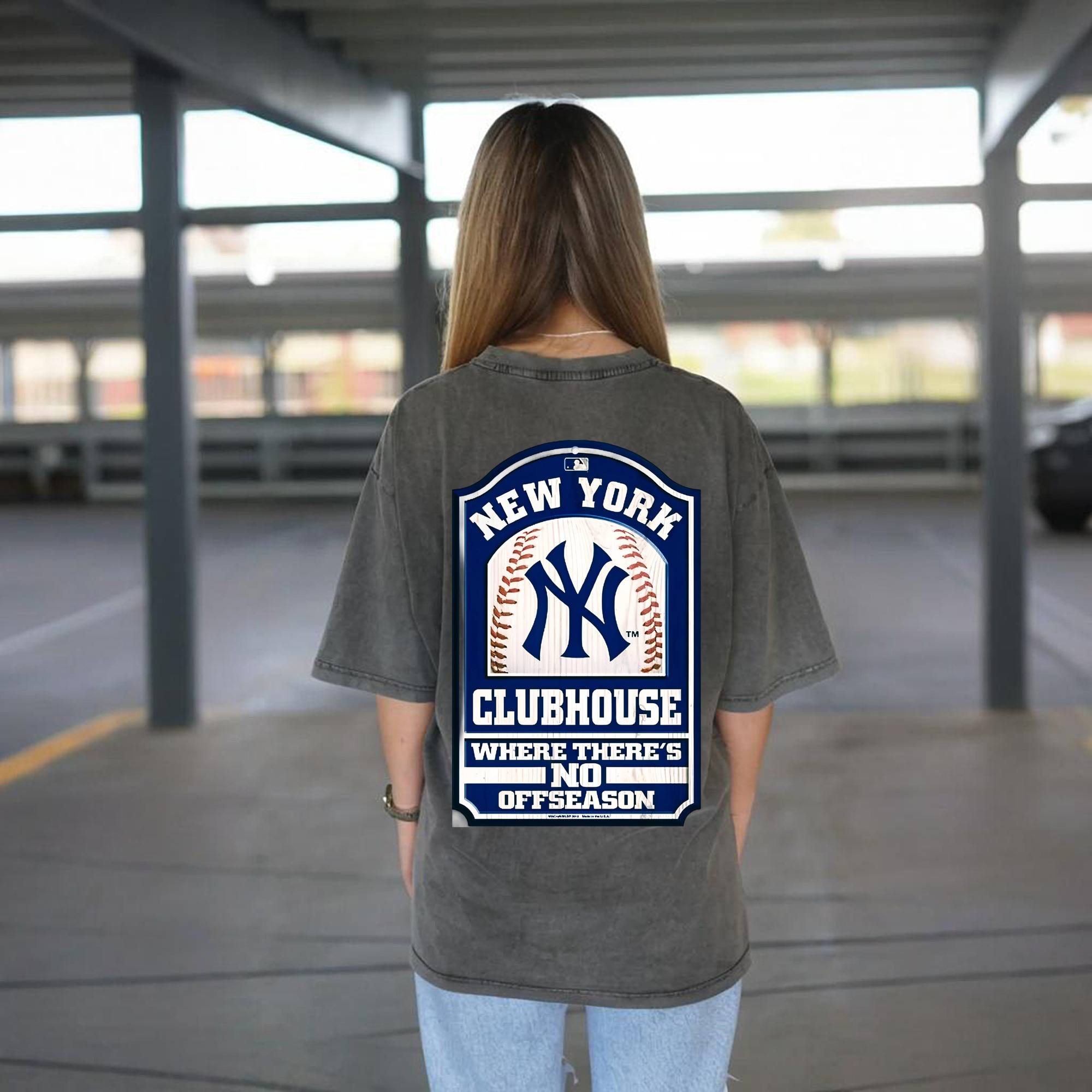 New York Yankees Club House Washed Vintage 230g Cotton Oversized T-Shirt With Back Heat Transfer Print – Soft, Lightweight & Stylish – Comfortable Casual Wear For Sports & Everyday Use
