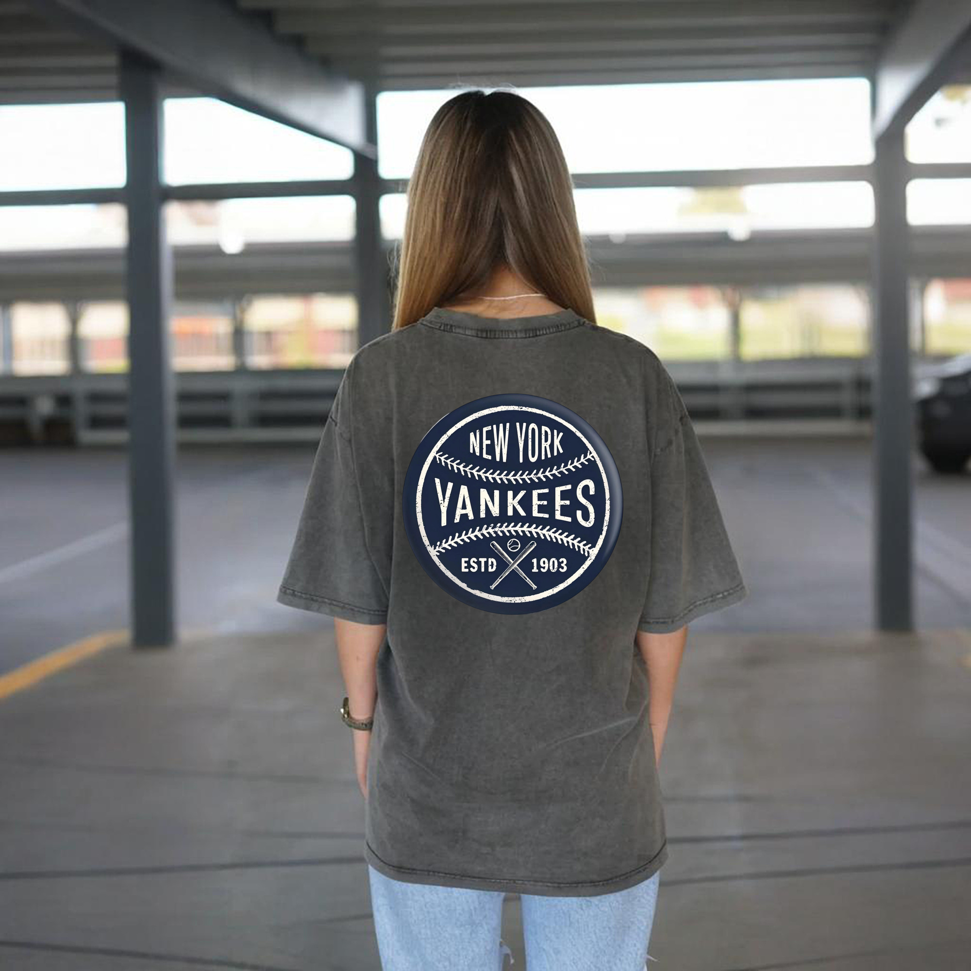 New York Yankees Estd 1903 Washed Vintage 230g Cotton Oversized T-Shirt With Back Heat Transfer Print – Soft, Lightweight & Stylish – Comfortable Casual Wear For Sports & Everyday Use