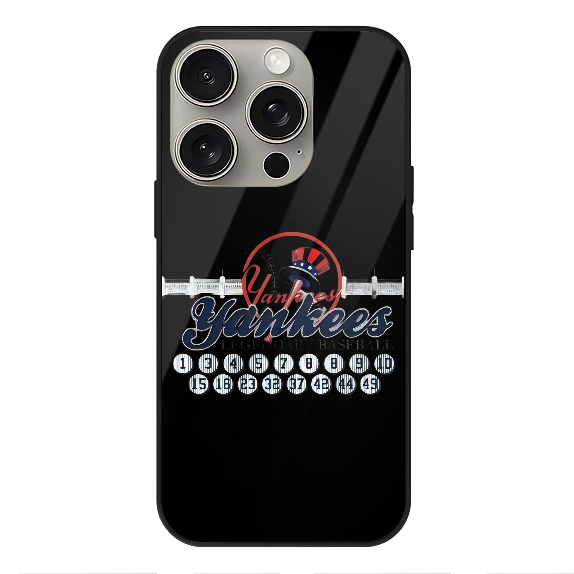New York Yankees Legendary Baseball IPhone 15 Pro Mirror Phone Case – UV Printed Glass + TPU – Scratch-Resistant, Wireless Charging Compatible, Precise Fit & Stylish Design