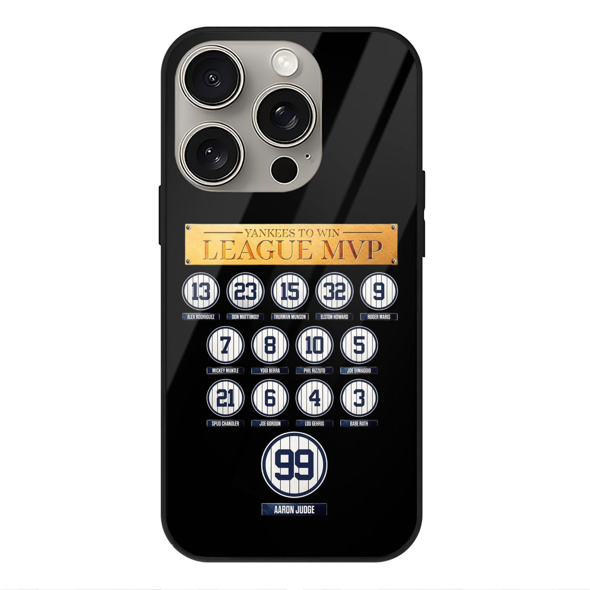 New York Yankees To Win League MVP IPhone 15 Pro Mirror Phone Case – UV Printed Glass + TPU – Scratch-Resistant, Wireless Charging Compatible, Precise Fit & Stylish Design