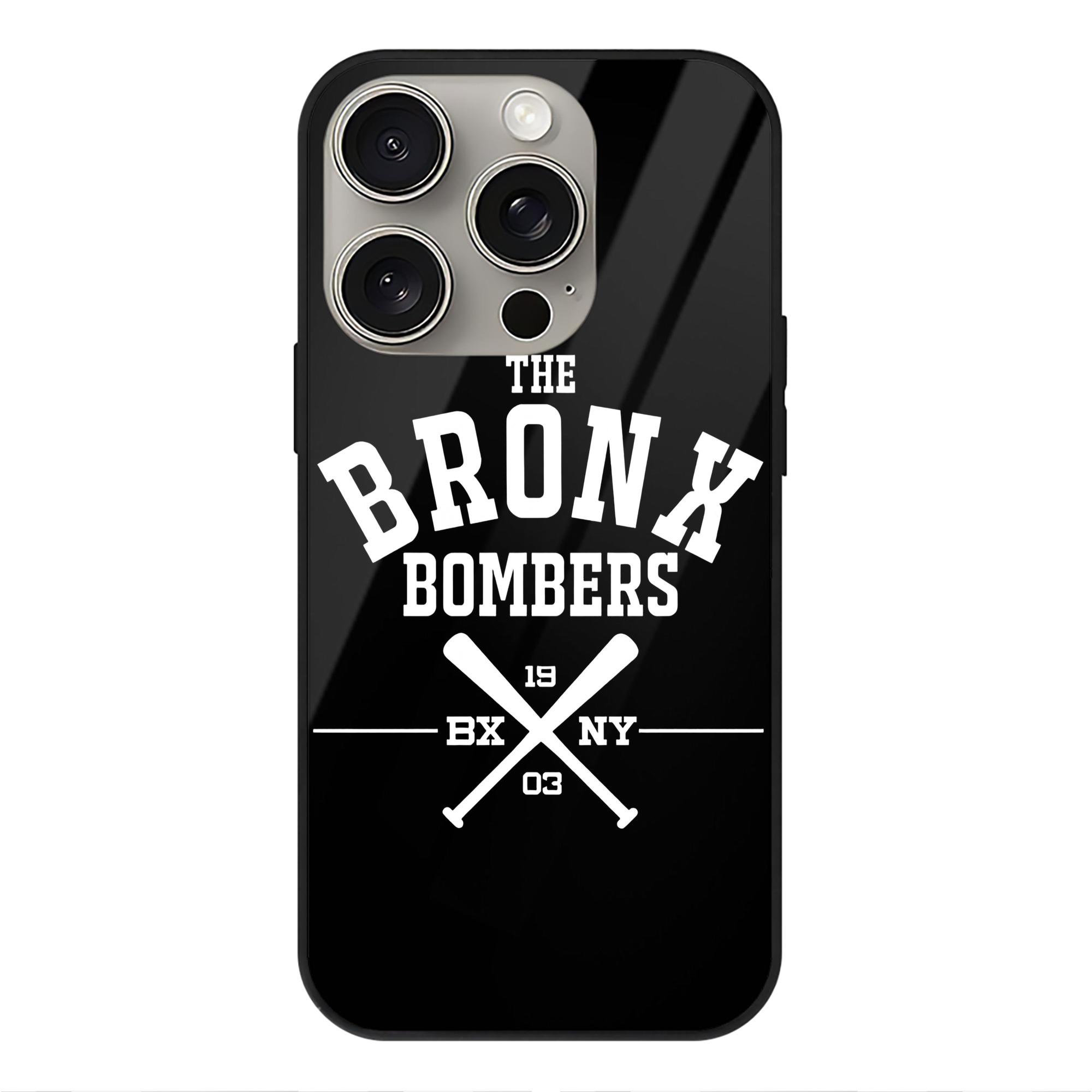 New York Yankees 45 IPhone 15 Pro Mirror Phone Case – UV Printed Glass + TPU – Scratch-Resistant, Wireless Charging Compatible, Precise Fit & Stylish Design