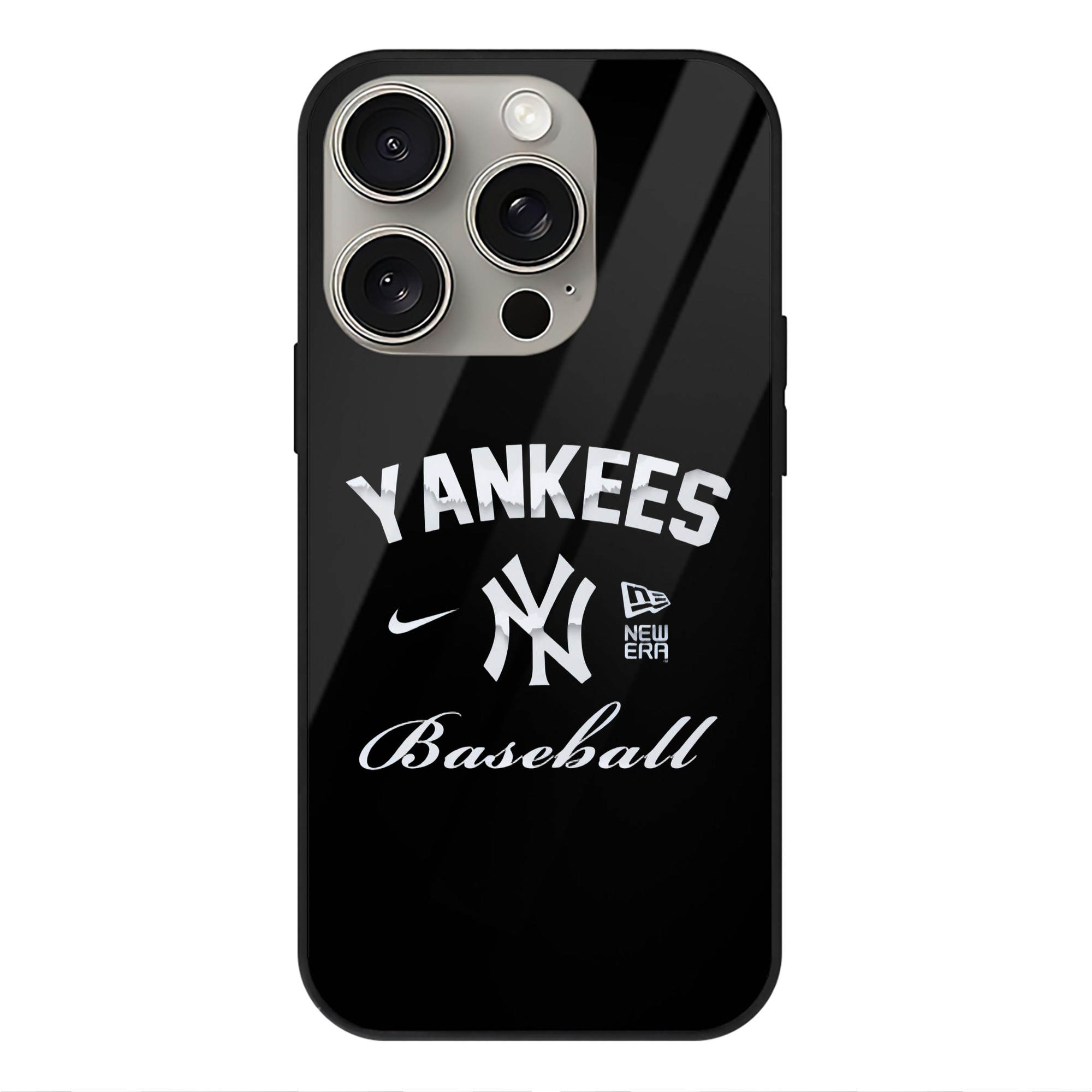 New York Yankees BaseBall IPhone 15 Pro Mirror Phone Case – UV Printed Glass + TPU – Scratch-Resistant, Wireless Charging Compatible, Precise Fit & Stylish Design