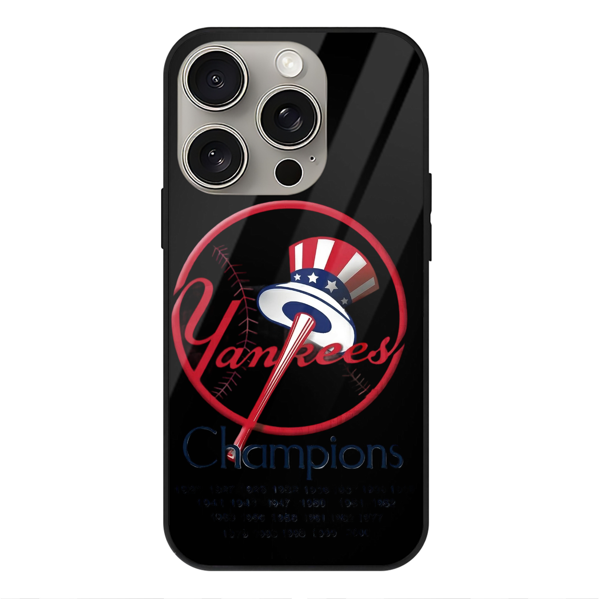 New York Yankees 56 IPhone 15 Pro Mirror Phone Case – UV Printed Glass + TPU – Scratch-Resistant, Wireless Charging Compatible, Precise Fit & Stylish Design