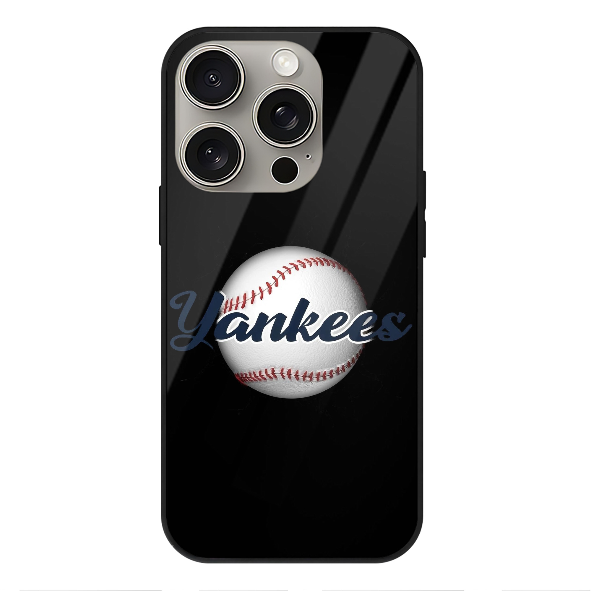 Yankees Baseball Wall And Art IPhone 15 Pro Mirror Phone Case – UV Printed Glass + TPU – Scratch-Resistant, Wireless Charging Compatible, Precise Fit & Stylish Design