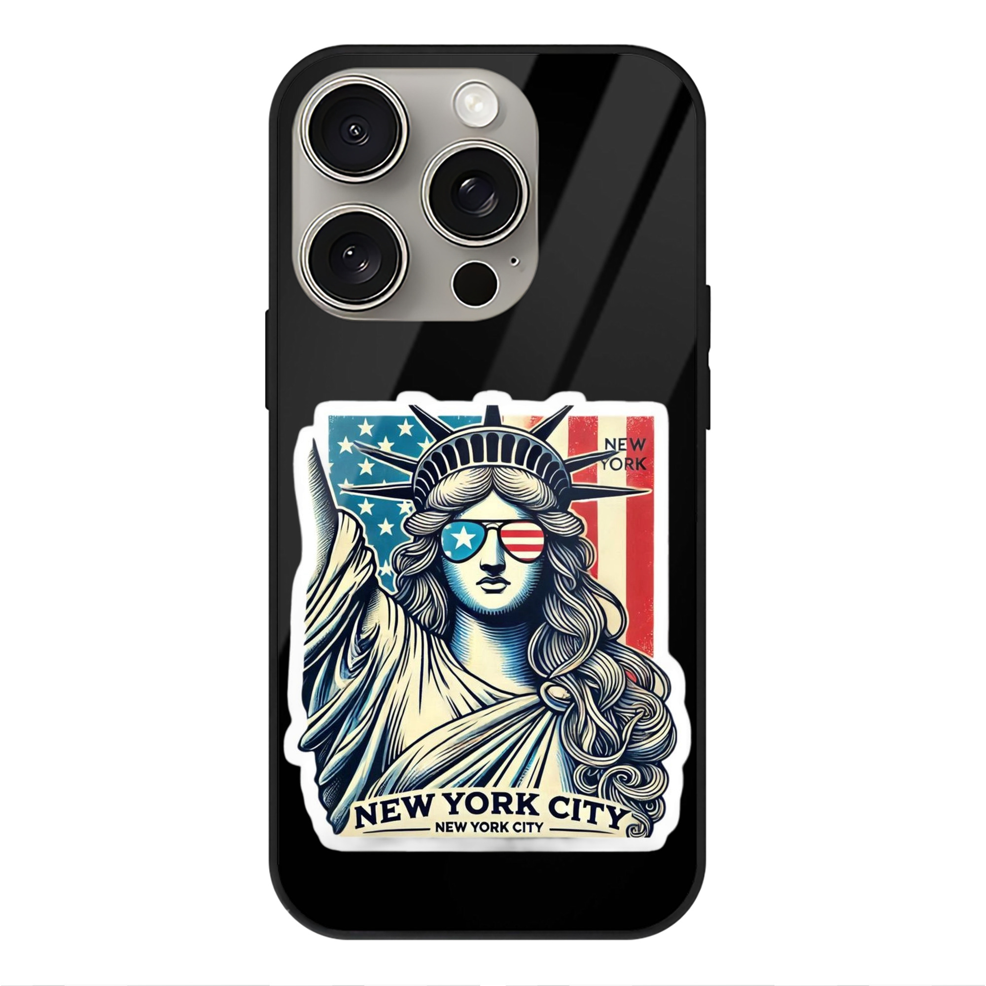 New York Yankees Liberty IPhone 15 Pro Mirror Phone Case – UV Printed Glass + TPU – Scratch-Resistant, Wireless Charging Compatible, Precise Fit & Stylish Design