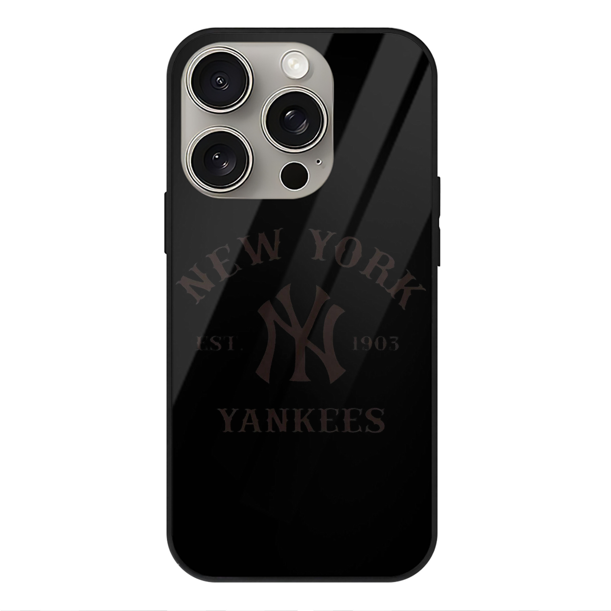 New York Yankees EST 1903 IPhone 15 Pro Mirror Phone Case – UV Printed Glass + TPU – Scratch-Resistant, Wireless Charging Compatible, Precise Fit & Stylish Design