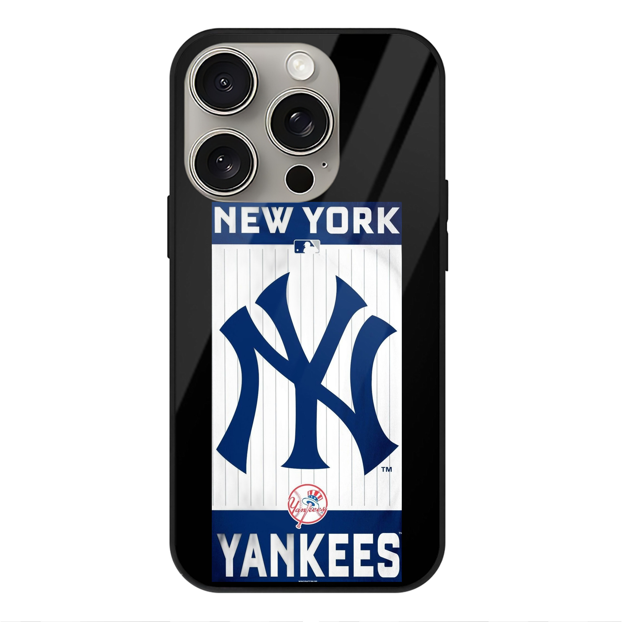 New York Yankees 23 IPhone 15 Pro Mirror Phone Case – UV Printed Glass + TPU – Scratch-Resistant, Wireless Charging Compatible, Precise Fit & Stylish Design