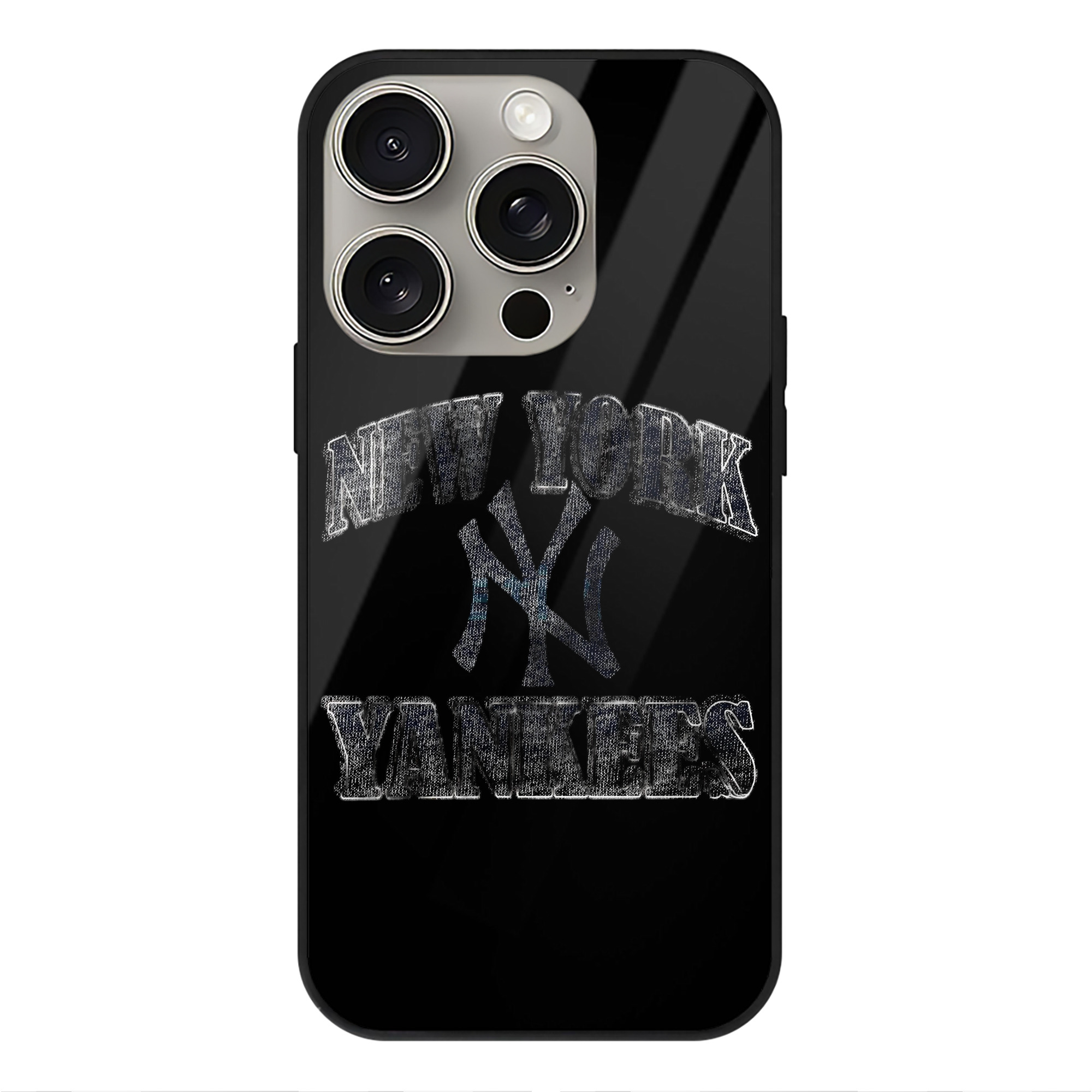 New York Yankees 76 IPhone 15 Pro Mirror Phone Case – UV Printed Glass + TPU – Scratch-Resistant, Wireless Charging Compatible, Precise Fit & Stylish Design
