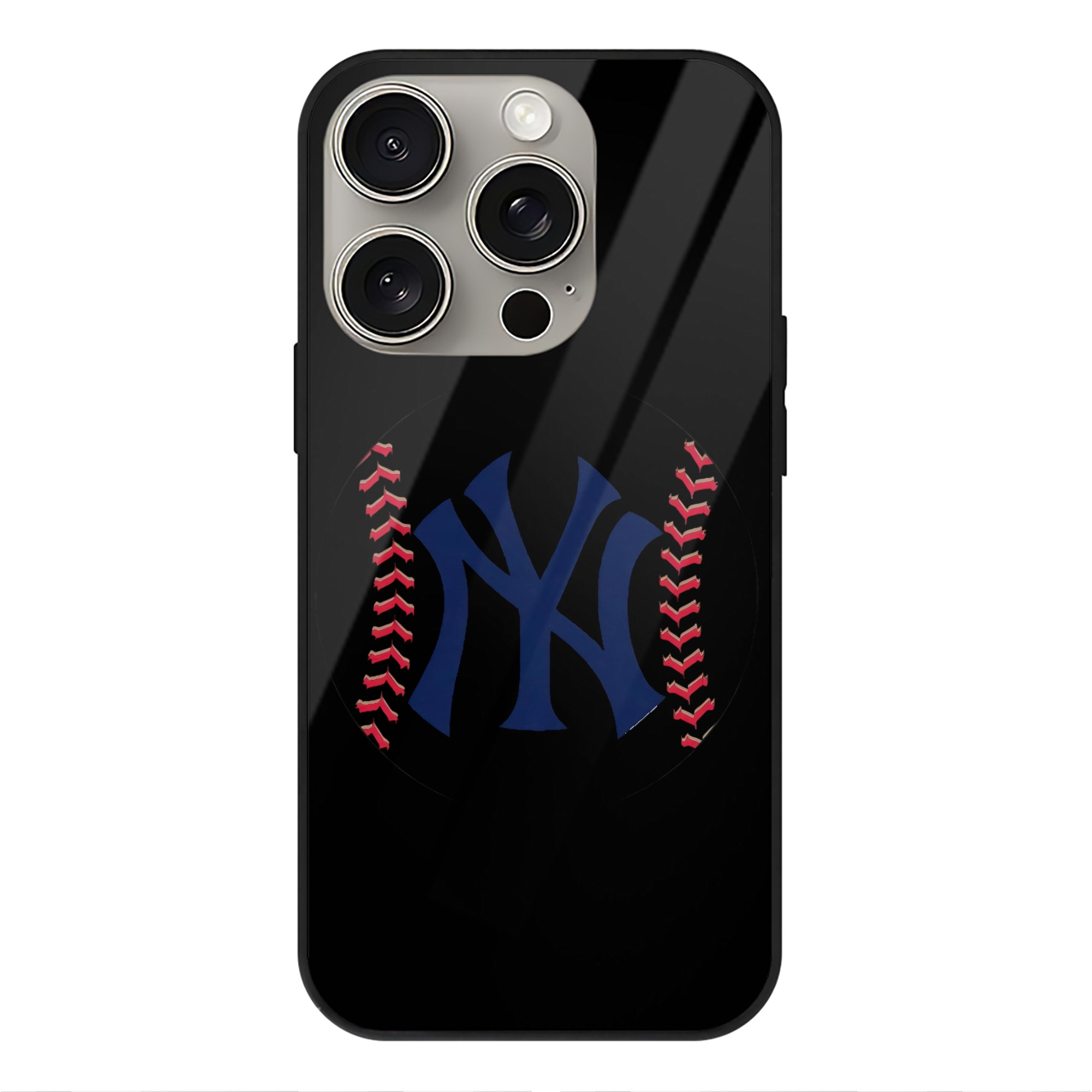New York Yankees Baseball IPhone 15 Pro Mirror Phone Case – UV Printed Glass + TPU – Scratch-Resistant, Wireless Charging Compatible, Precise Fit & Stylish Design