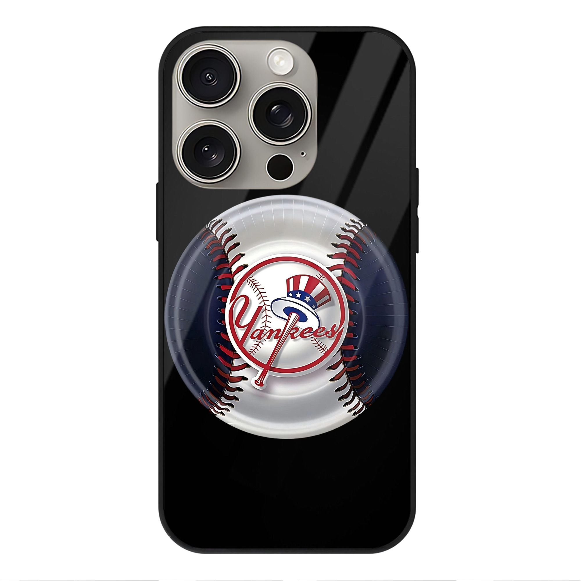 New York Yankees 81 IPhone 15 Pro Mirror Phone Case – UV Printed Glass + TPU – Scratch-Resistant, Wireless Charging Compatible, Precise Fit & Stylish Design