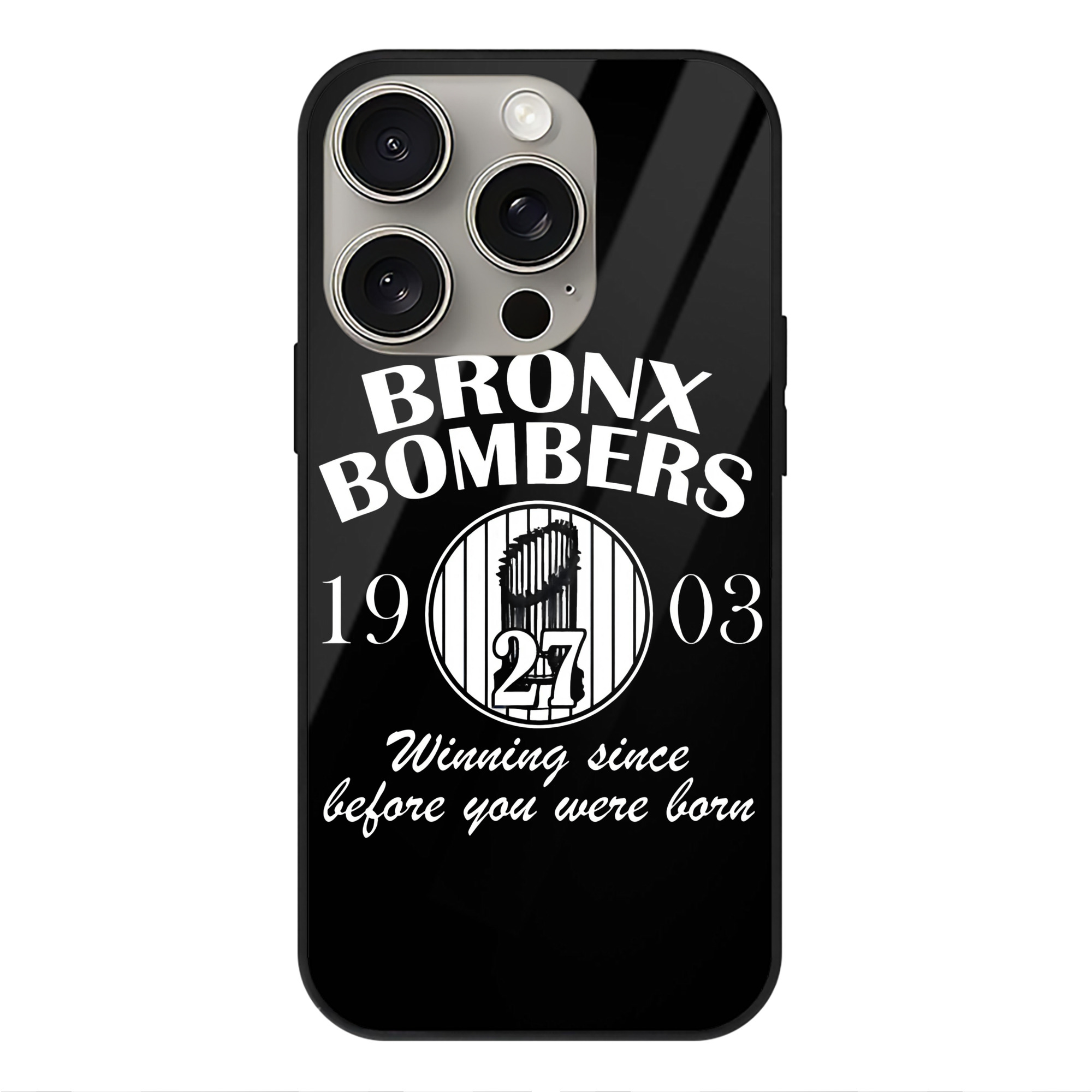 New York Yankees 33 IPhone 15 Pro Mirror Phone Case – UV Printed Glass + TPU – Scratch-Resistant, Wireless Charging Compatible, Precise Fit & Stylish Design