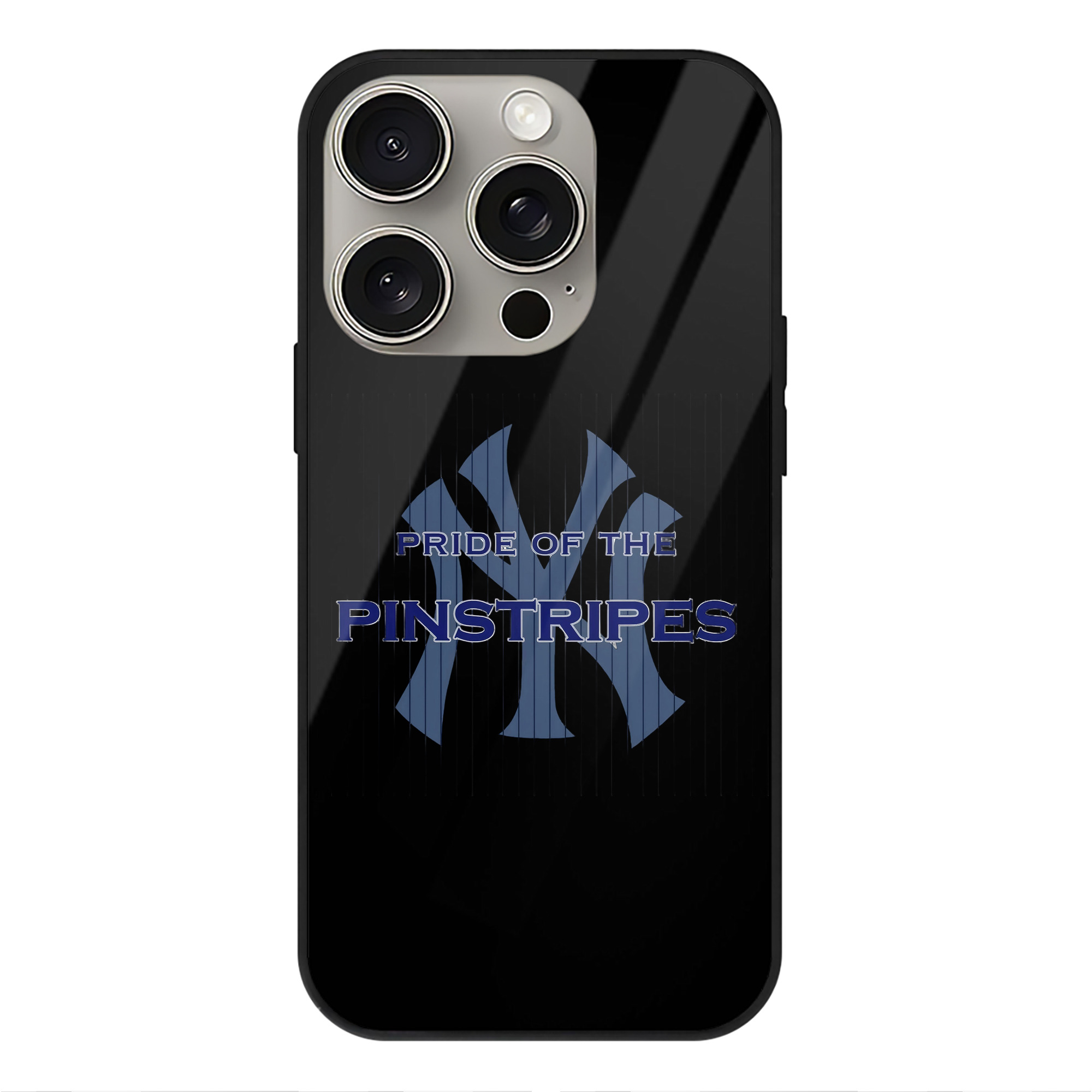 New York Yankees Pride of The Pinstripes IPhone 15 Pro Mirror Phone Case – UV Printed Glass + TPU – Scratch-Resistant, Wireless Charging Compatible, Precise Fit & Stylish Design