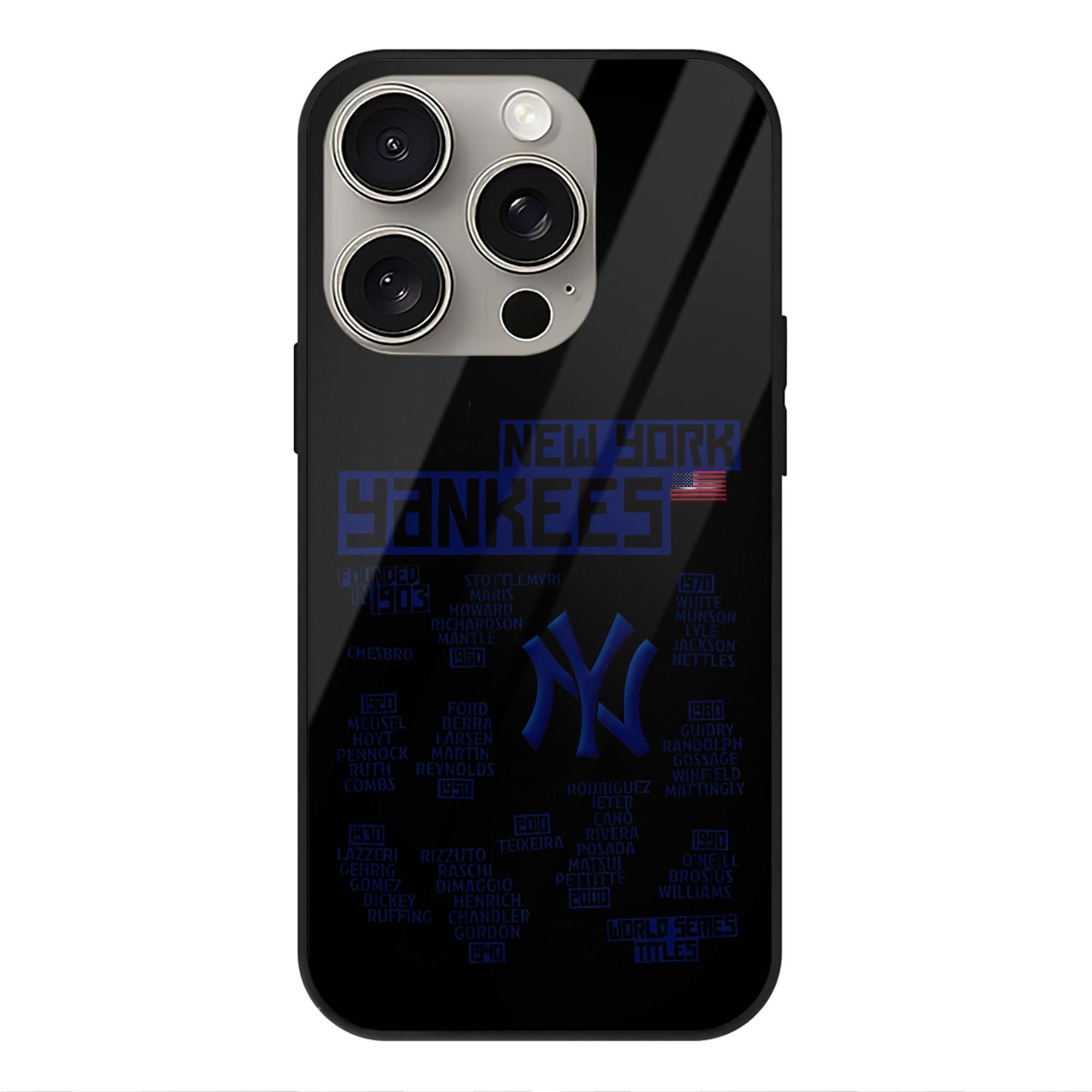 New York Yankees 27 World Series Titles IPhone 15 Pro Mirror Phone Case – UV Printed Glass + TPU – Scratch-Resistant, Wireless Charging Compatible, Precise Fit & Stylish Design