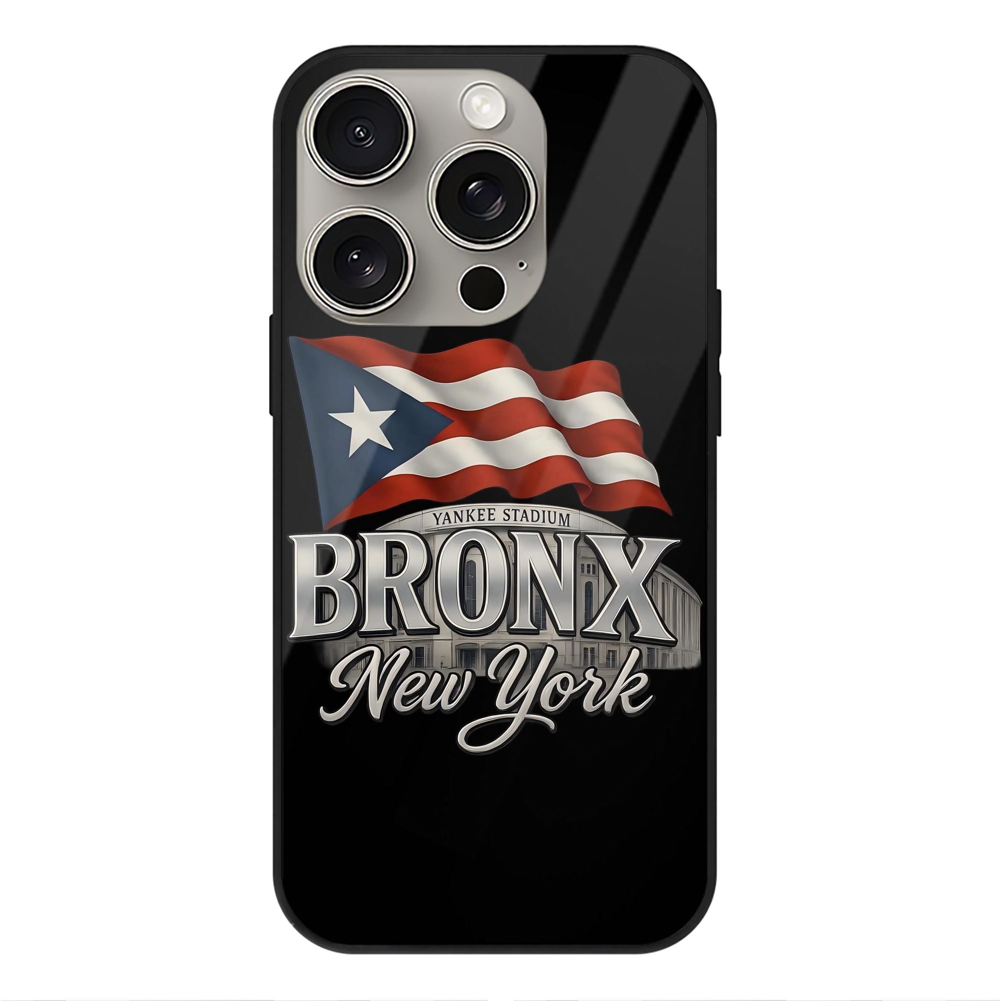 New York Yankees BRONX Yankees Stadium IPhone 15 Pro Mirror Phone Case – UV Printed Glass + TPU – Scratch-Resistant, Wireless Charging Compatible, Precise Fit & Stylish Design