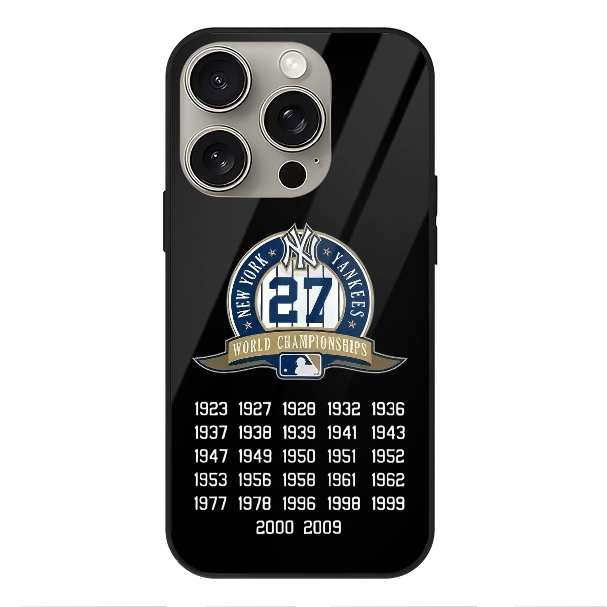 New York Yankees 27 WS Championships IPhone 15 Pro Mirror Phone Case – UV Printed Glass + TPU – Scratch-Resistant, Wireless Charging Compatible, Precise Fit & Stylish Design