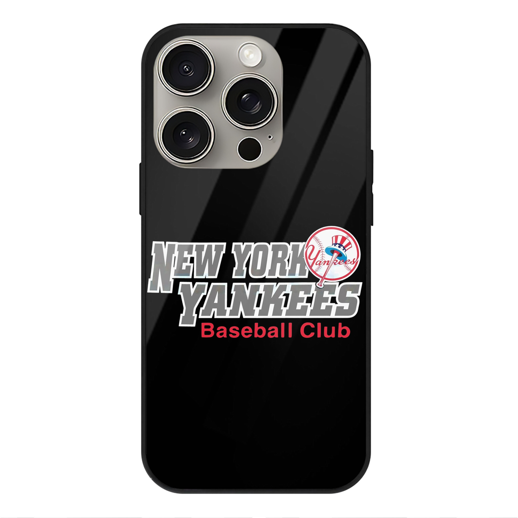 New York Yankees Baseball Club IPhone 15 Pro Mirror Phone Case – UV Printed Glass + TPU – Scratch-Resistant, Wireless Charging Compatible, Precise Fit & Stylish Design