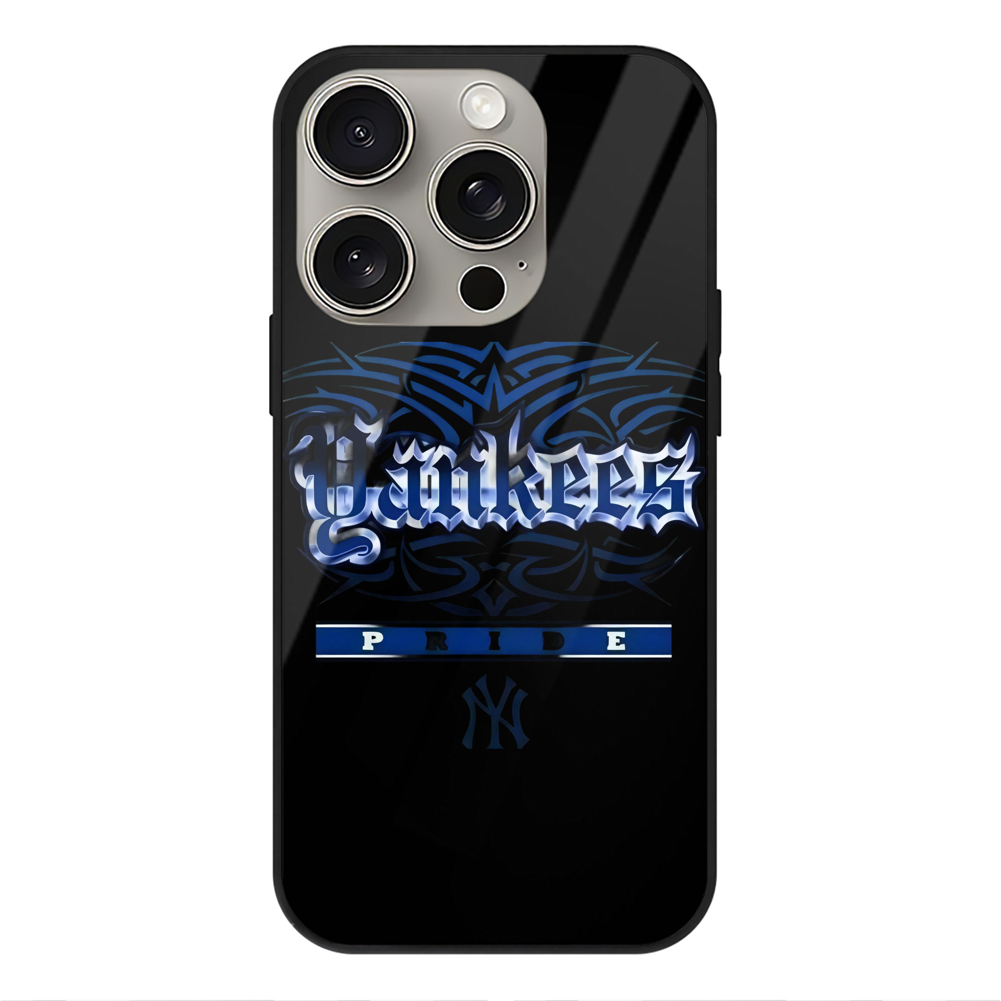 New York Yankees 278 IPhone 15 Pro Mirror Phone Case – UV Printed Glass + TPU – Scratch-Resistant, Wireless Charging Compatible, Precise Fit & Stylish Design
