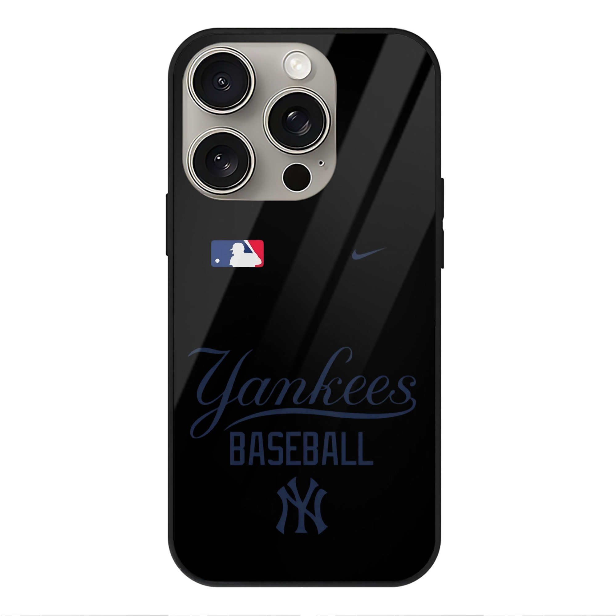 New York Yankees Baseball IPhone 15 Pro Mirror Phone Case – UV Printed Glass + TPU – Scratch-Resistant, Wireless Charging Compatible, Precise Fit & Stylish Design