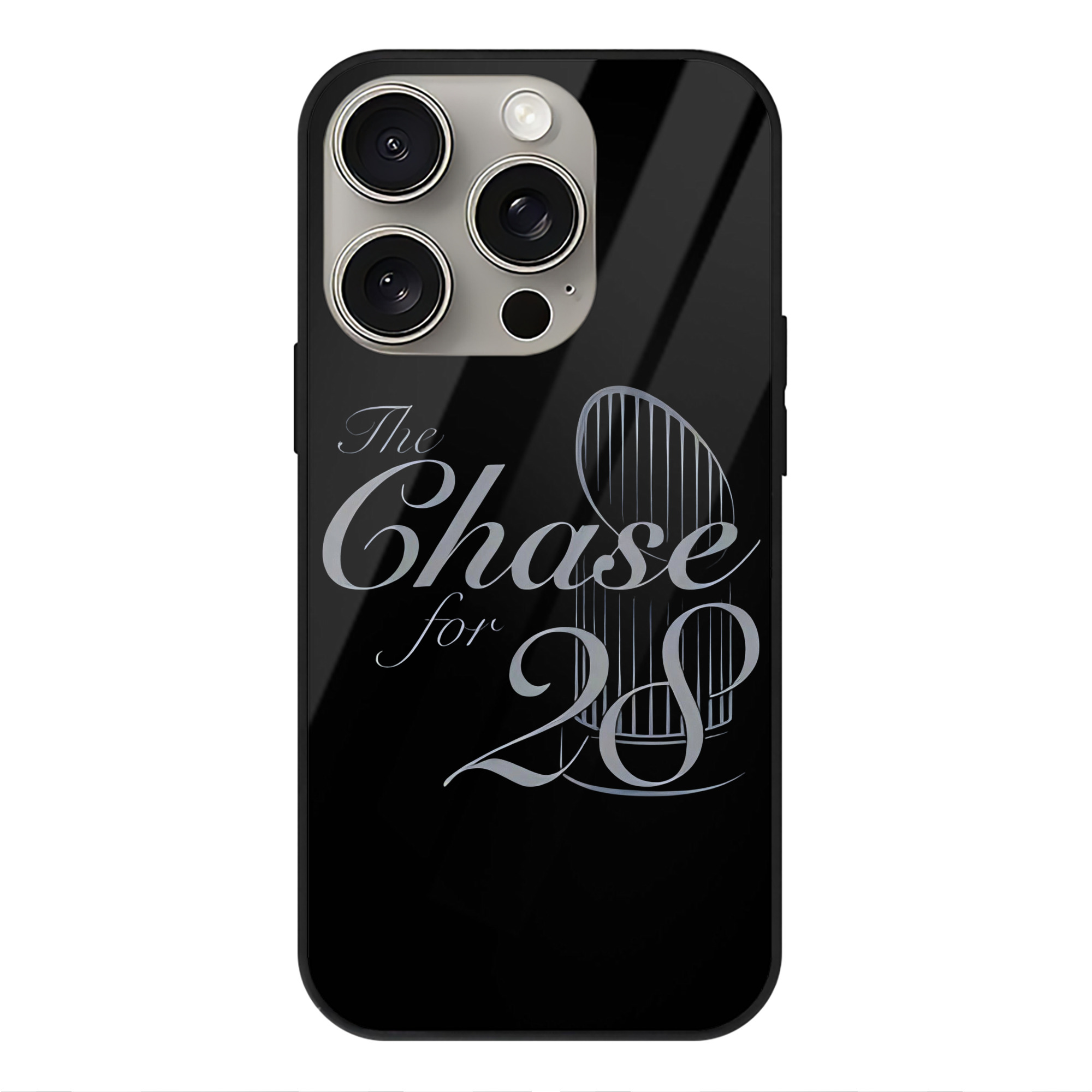 New York Yankees The Chase for 28 IPhone 15 Pro Mirror Phone Case – UV Printed Glass + TPU – Scratch-Resistant, Wireless Charging Compatible, Precise Fit & Stylish Design