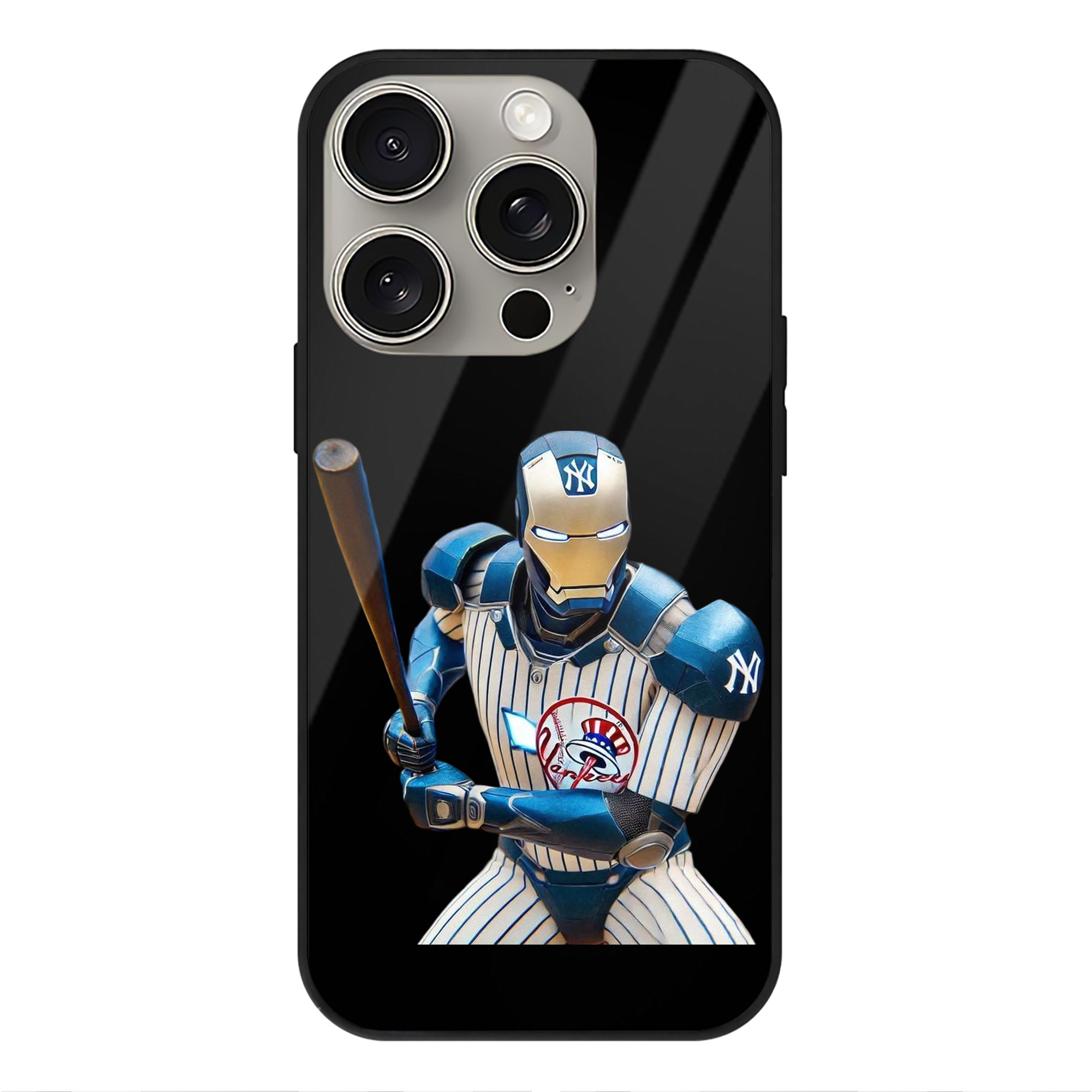 New York Yankees 283 IPhone 15 Pro Mirror Phone Case – UV Printed Glass + TPU – Scratch-Resistant, Wireless Charging Compatible, Precise Fit & Stylish Design
