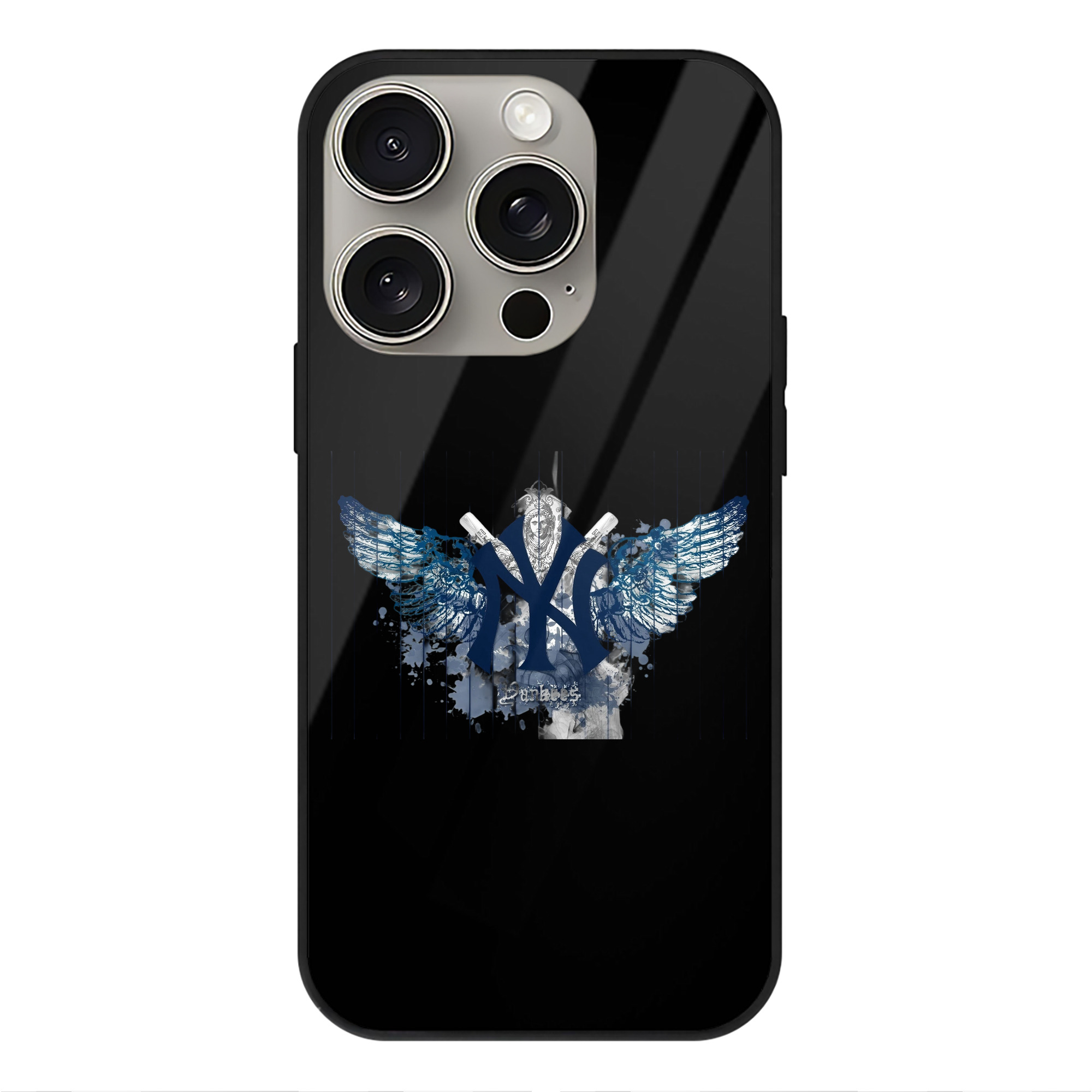 New York Yankees 293 IPhone 15 Pro Mirror Phone Case – UV Printed Glass + TPU – Scratch-Resistant, Wireless Charging Compatible, Precise Fit & Stylish Design