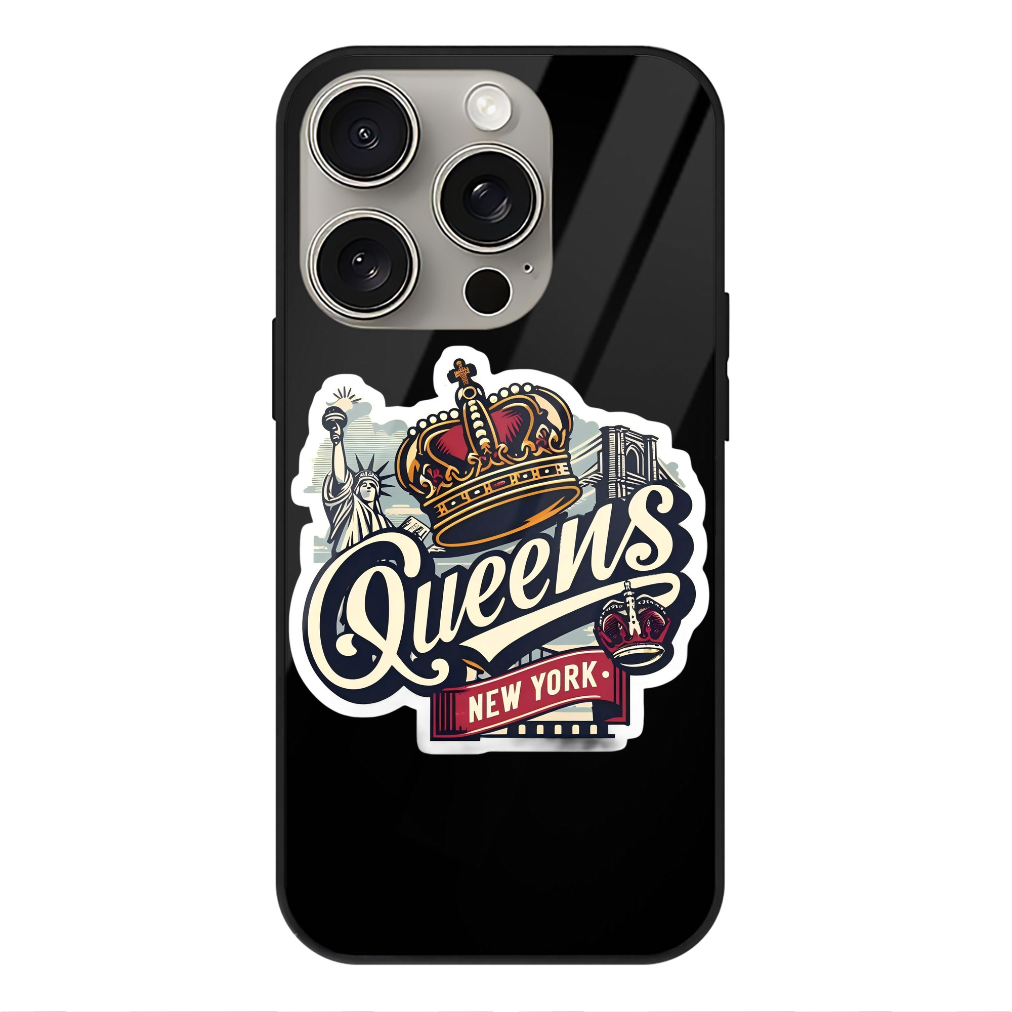 New York Yankees New York Queens IPhone 15 Pro Mirror Phone Case – UV Printed Glass + TPU – Scratch-Resistant, Wireless Charging Compatible, Precise Fit & Stylish Design