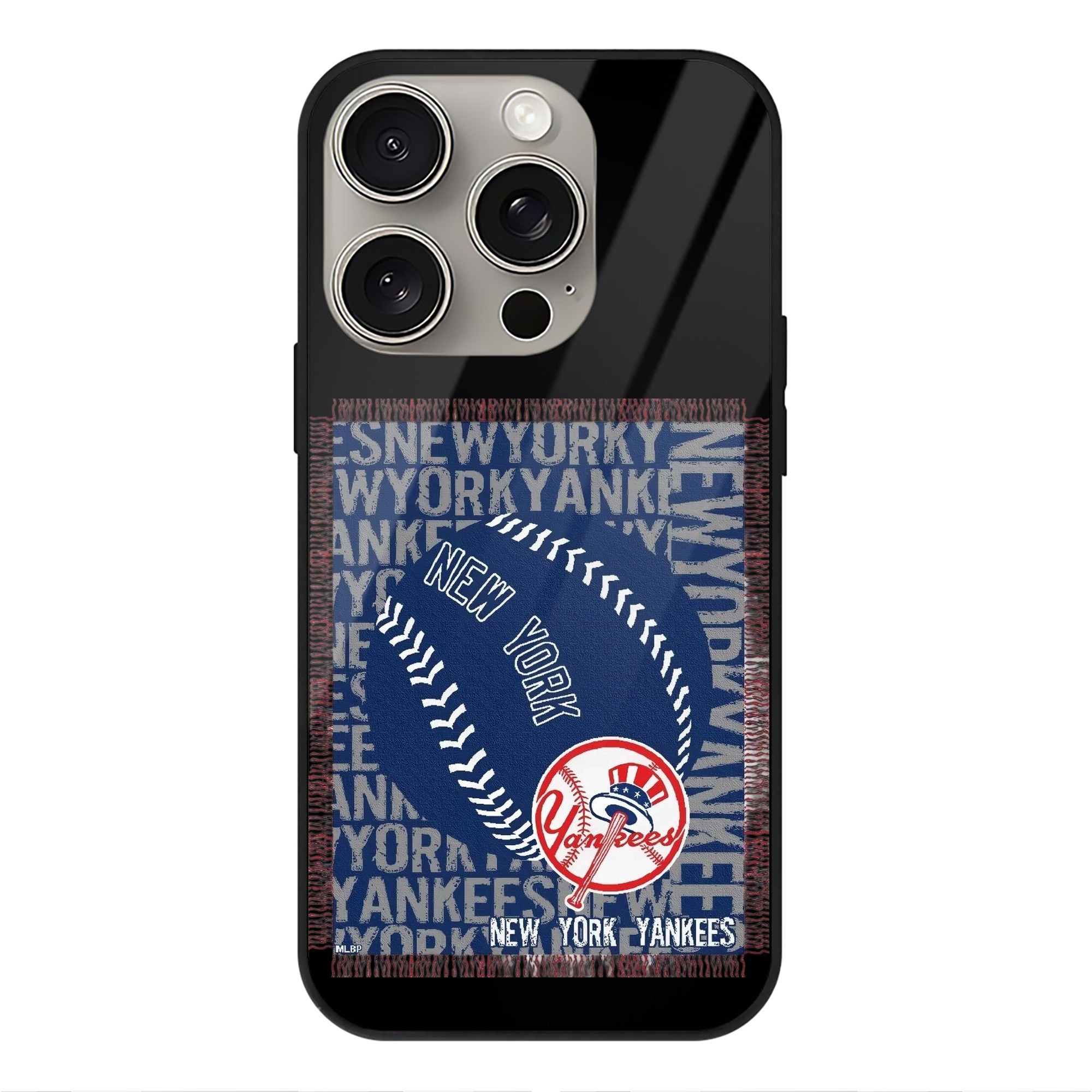 New York Yankees 65 IPhone 15 Pro Mirror Phone Case – UV Printed Glass + TPU – Scratch-Resistant, Wireless Charging Compatible, Precise Fit & Stylish Design