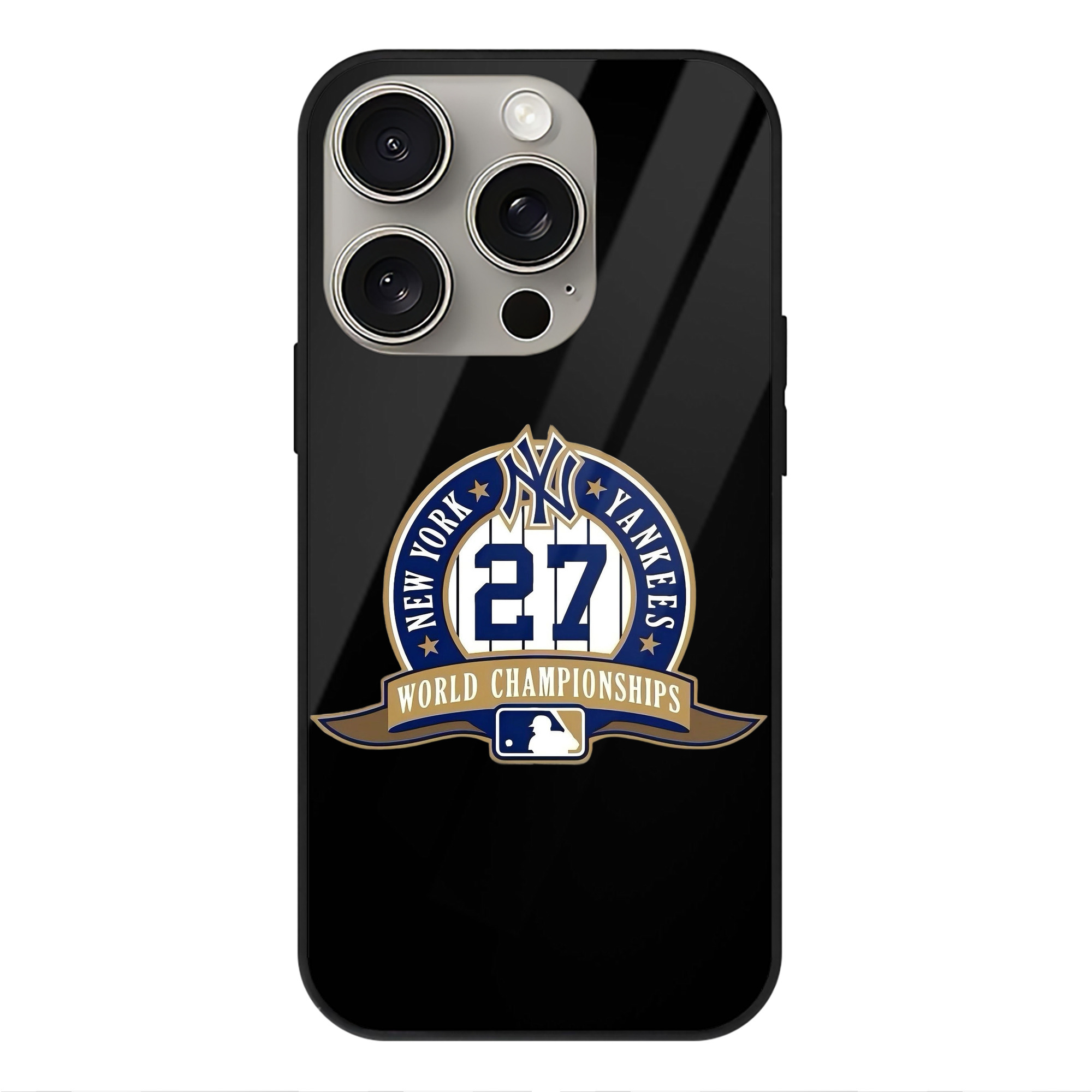 New York Yankees 27 World Championships IPhone 15 Pro Mirror Phone Case – UV Printed Glass + TPU – Scratch-Resistant, Wireless Charging Compatible, Precise Fit & Stylish Design