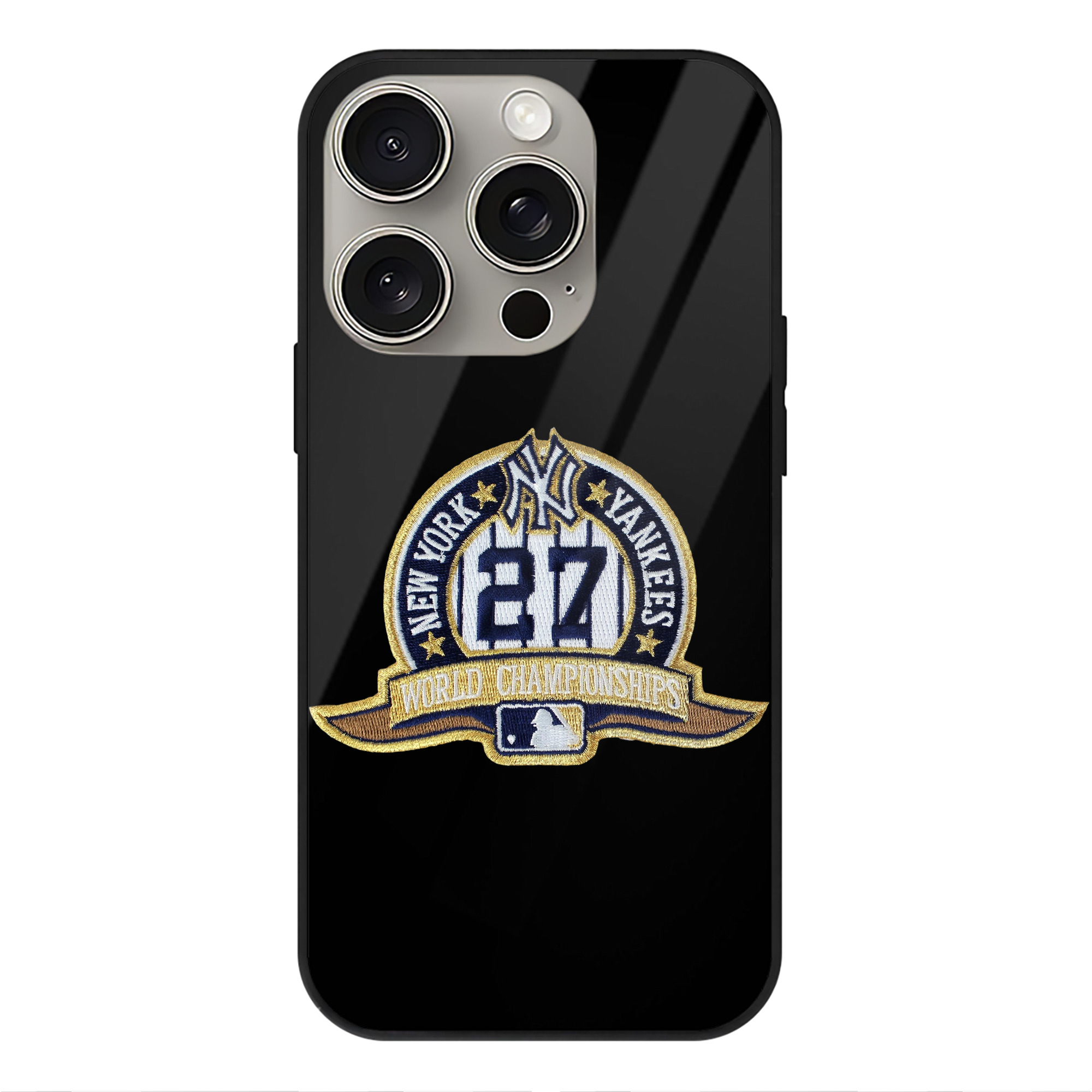 New York Yankees 271 IPhone 15 Pro Mirror Phone Case – UV Printed Glass + TPU – Scratch-Resistant, Wireless Charging Compatible, Precise Fit & Stylish Design