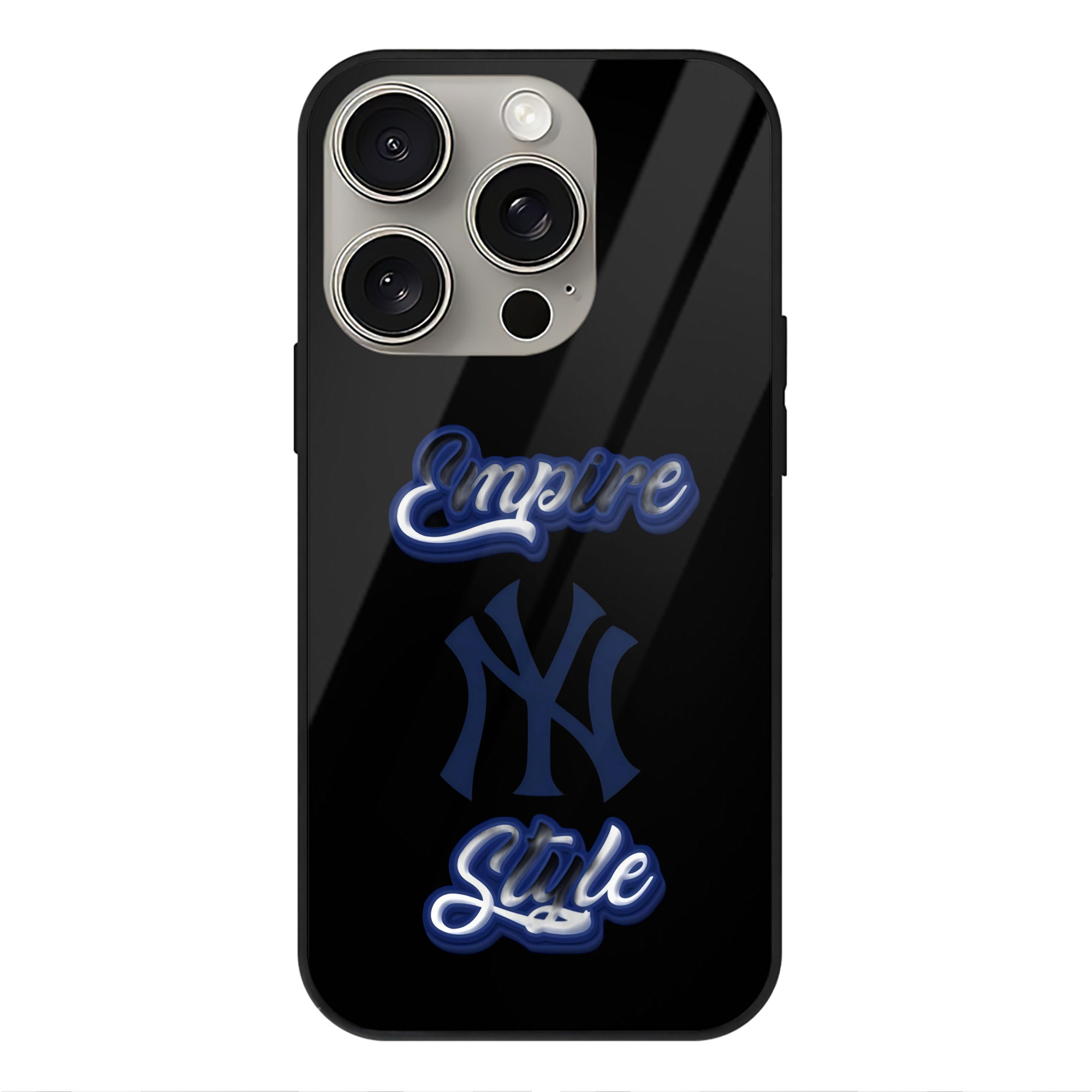 New York Yankees Empire Yankees Style IPhone 15 Pro Mirror Phone Case – UV Printed Glass + TPU – Scratch-Resistant, Wireless Charging Compatible, Precise Fit & Stylish Design
