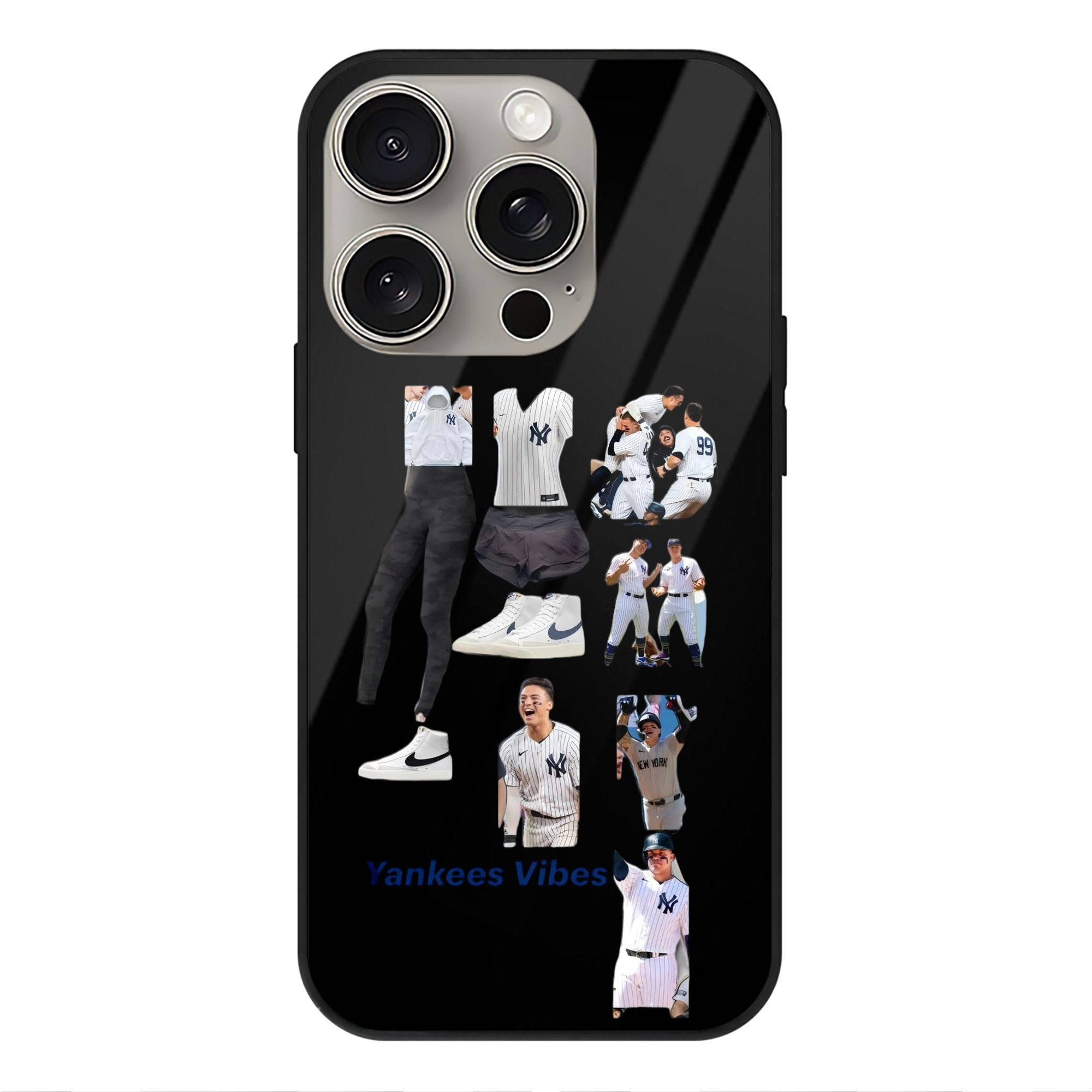 New York Yankees 282 IPhone 15 Pro Mirror Phone Case – UV Printed Glass + TPU – Scratch-Resistant, Wireless Charging Compatible, Precise Fit & Stylish Design