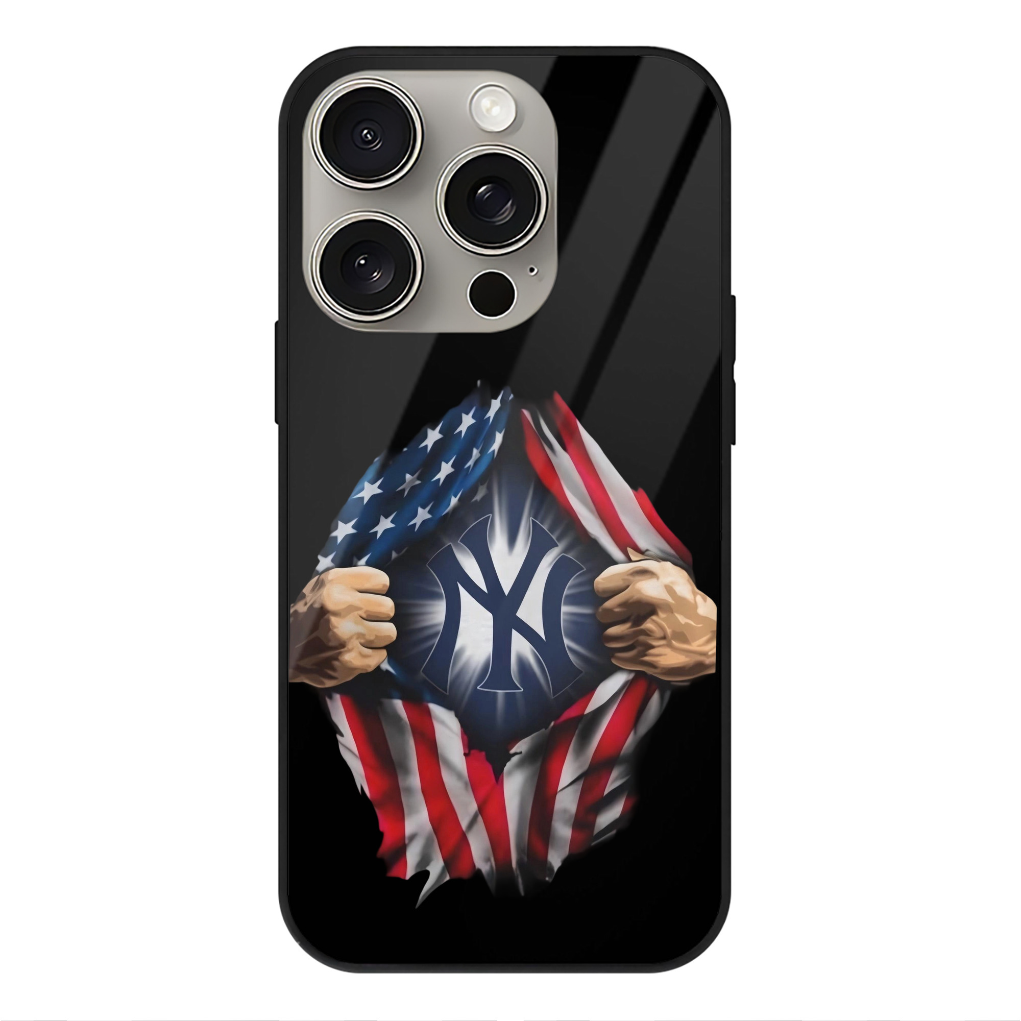 New York Yankees US Flag Yankees Inside Me IPhone 15 Pro Mirror Phone Case – UV Printed Glass + TPU – Scratch-Resistant, Wireless Charging Compatible, Precise Fit & Stylish Design