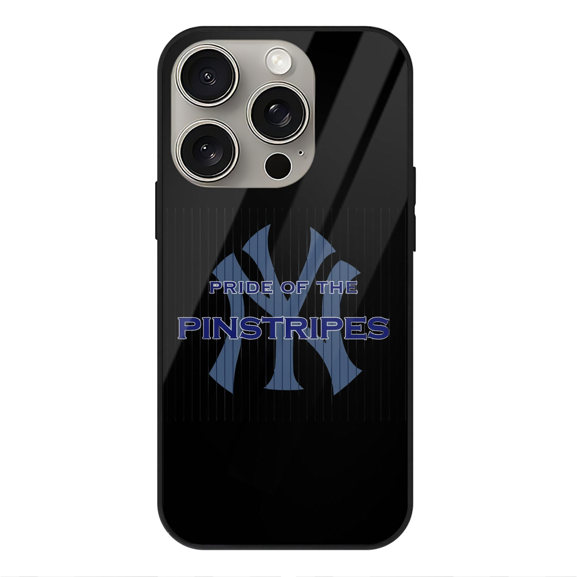 New York Yankees Pride of The Pinstripes IPhone 15 Pro Mirror Phone Case – UV Printed Glass + TPU – Scratch-Resistant, Wireless Charging Compatible, Precise Fit & Stylish Design