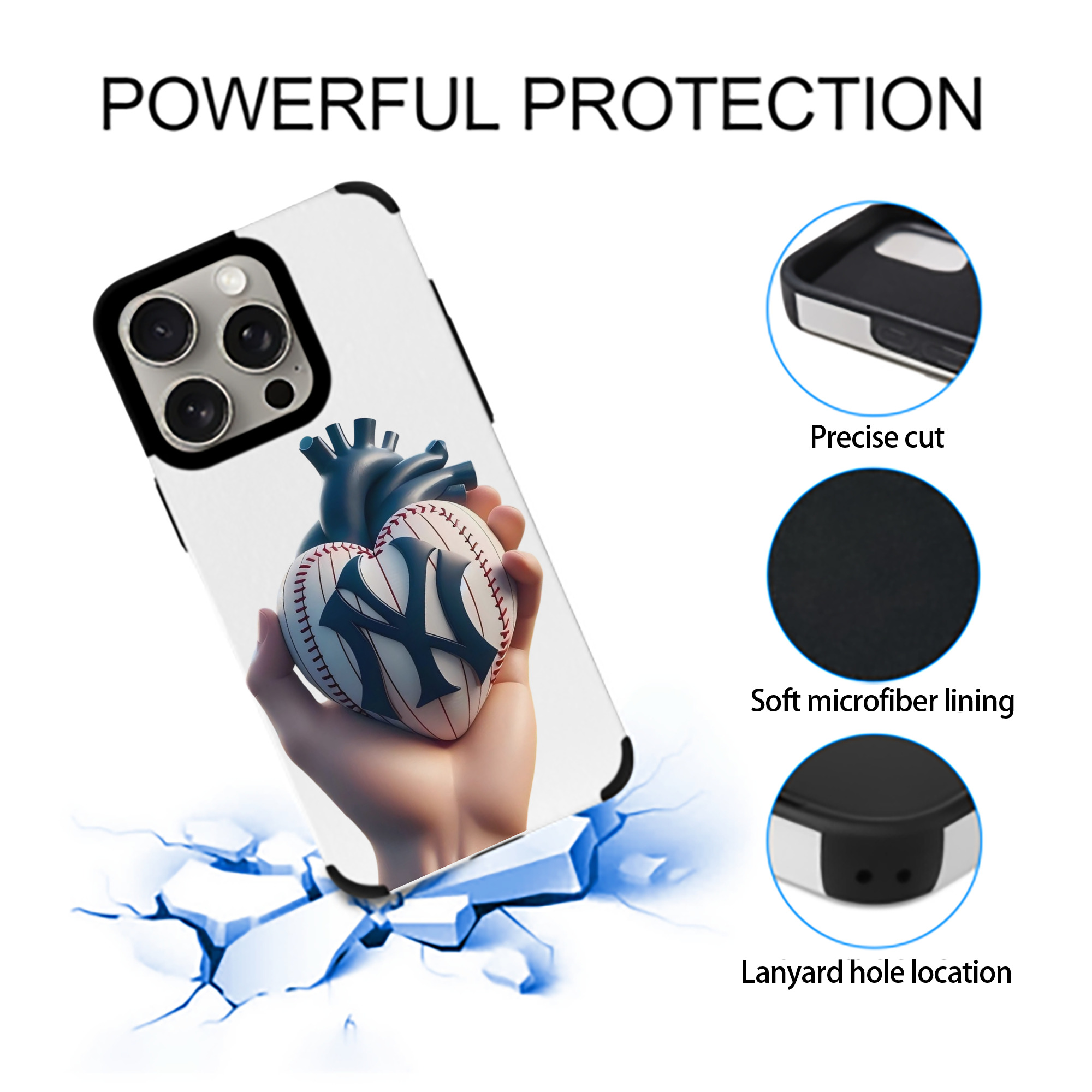 New York Yankees Heart IPhone 15 Pro Max PU Leather Case – Soft Lining, 360° Protection – Precise Fit, 3D Buttons, Easy Charging – Anti-Yellowing, Easy To Clean