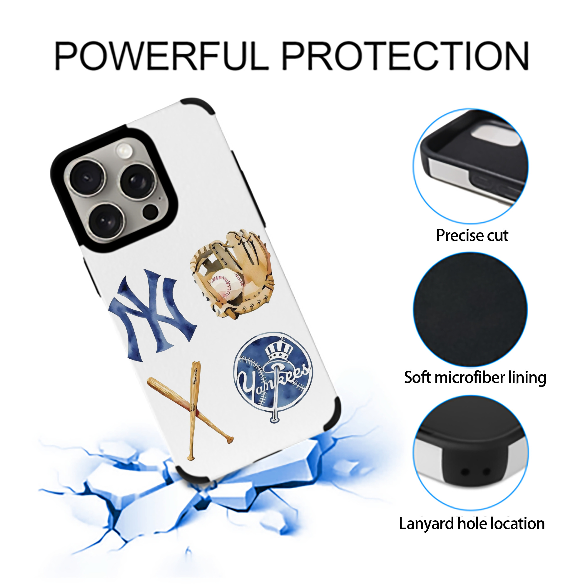 New York Yankees Baseball IPhone 15 Pro Max PU Leather Case – Soft Lining, 360° Protection – Precise Fit, 3D Buttons, Easy Charging – Anti-Yellowing, Easy To Clean