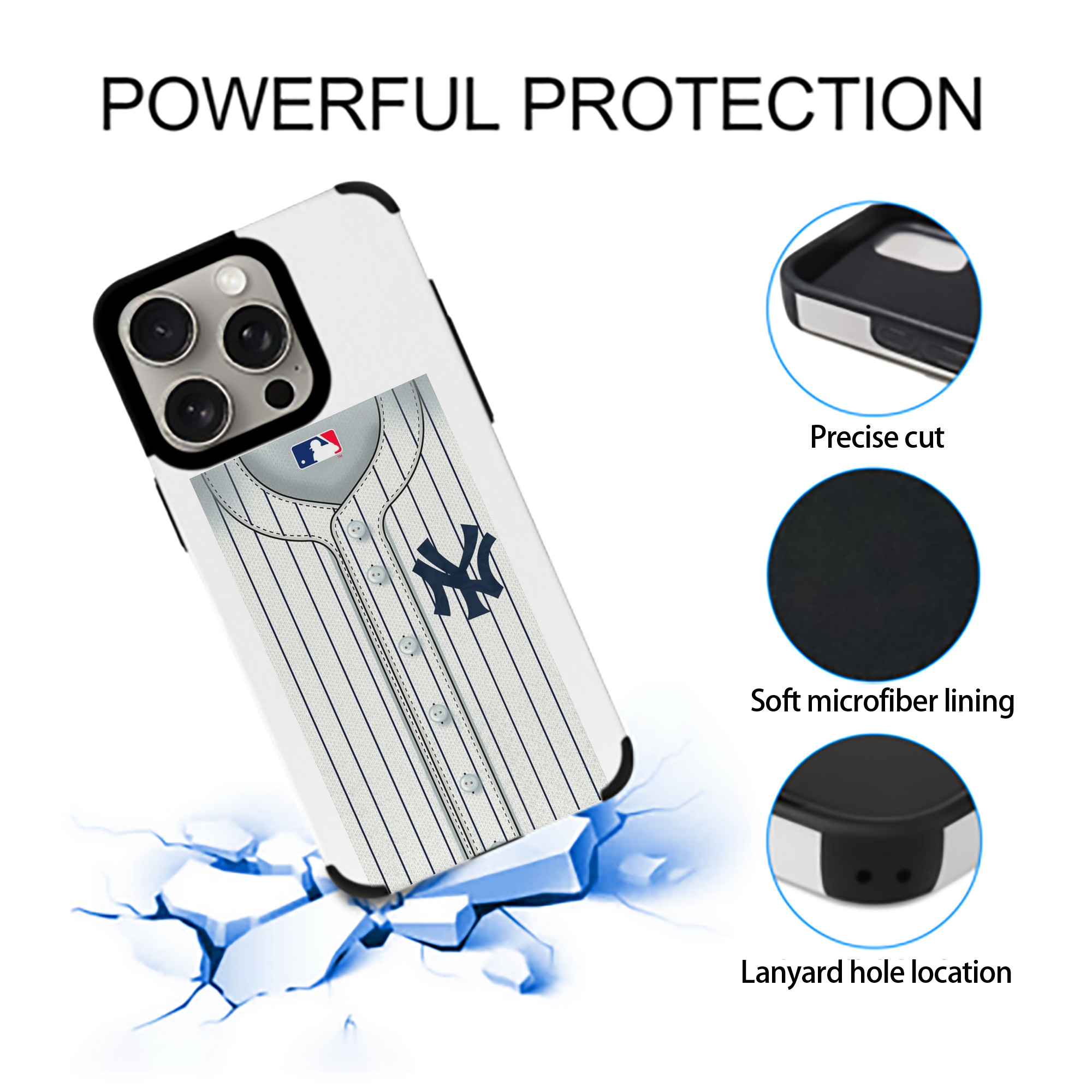 New York Yankees Pinstripe Jersey Background IPhone 15 Pro Max PU Leather Case – Soft Lining, 360° Protection – Precise Fit, 3D Buttons, Easy Charging – Anti-Yellowing, Easy To Clean