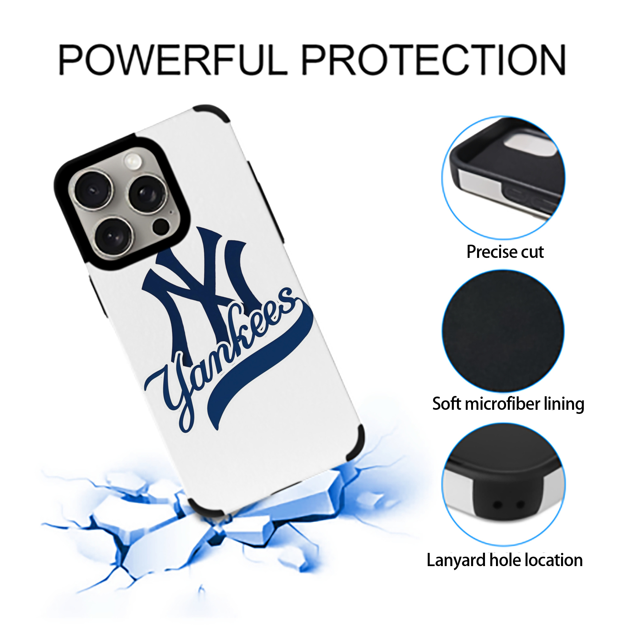 New York Yankees Blue Logo IPhone 15 Pro Max PU Leather Case – Soft Lining, 360° Protection – Precise Fit, 3D Buttons, Easy Charging – Anti-Yellowing, Easy To Clean