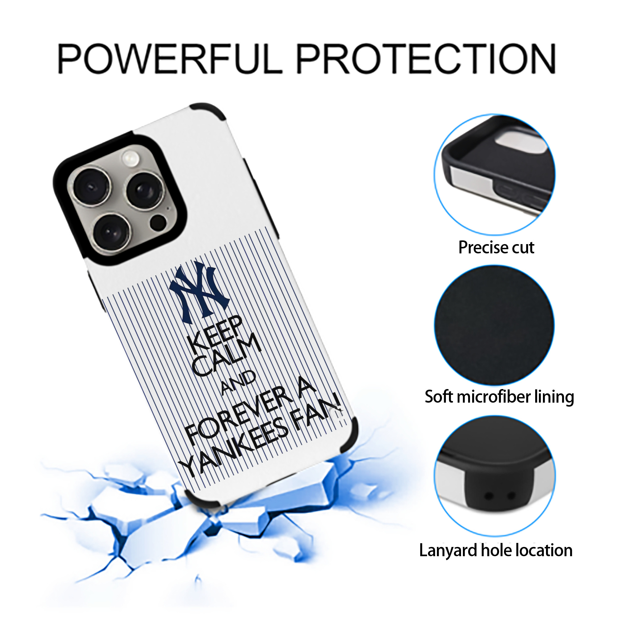 New York Yankees Keep Calm and Forever A Yankees Fan IPhone 15 Pro Max PU Leather Case – Soft Lining, 360° Protection – Precise Fit, 3D Buttons, Easy Charging – Anti-Yellowing, Easy To Clean