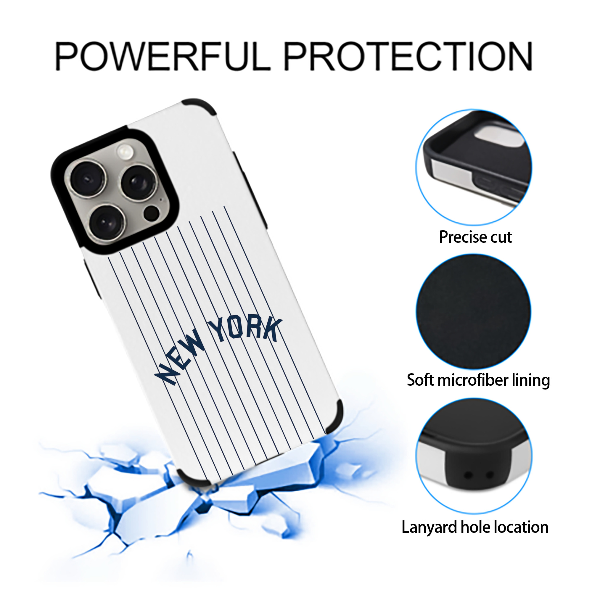 New York Yankees Pinstripe New York IPhone 15 Pro Max PU Leather Case – Soft Lining, 360° Protection – Precise Fit, 3D Buttons, Easy Charging – Anti-Yellowing, Easy To Clean