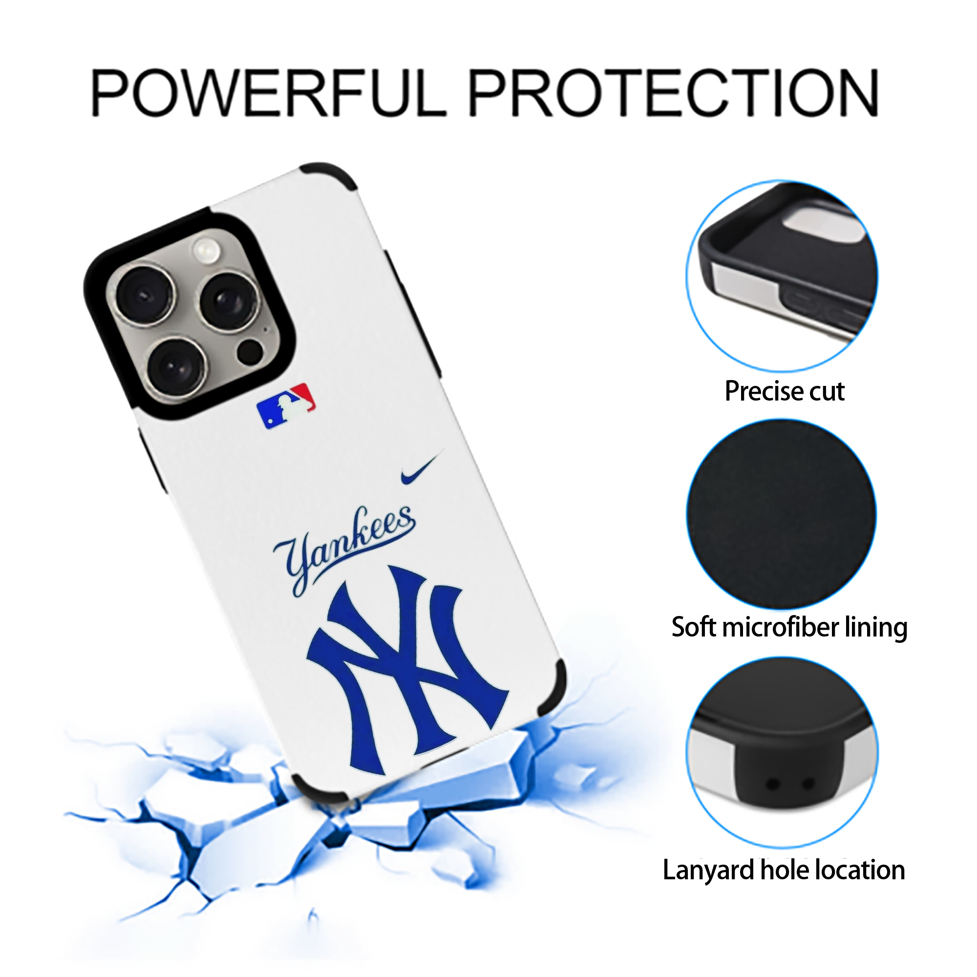 New York Yankees Blue Logo IPhone 15 Pro Max PU Leather Case – Soft Lining, 360° Protection – Precise Fit, 3D Buttons, Easy Charging – Anti-Yellowing, Easy To Clean