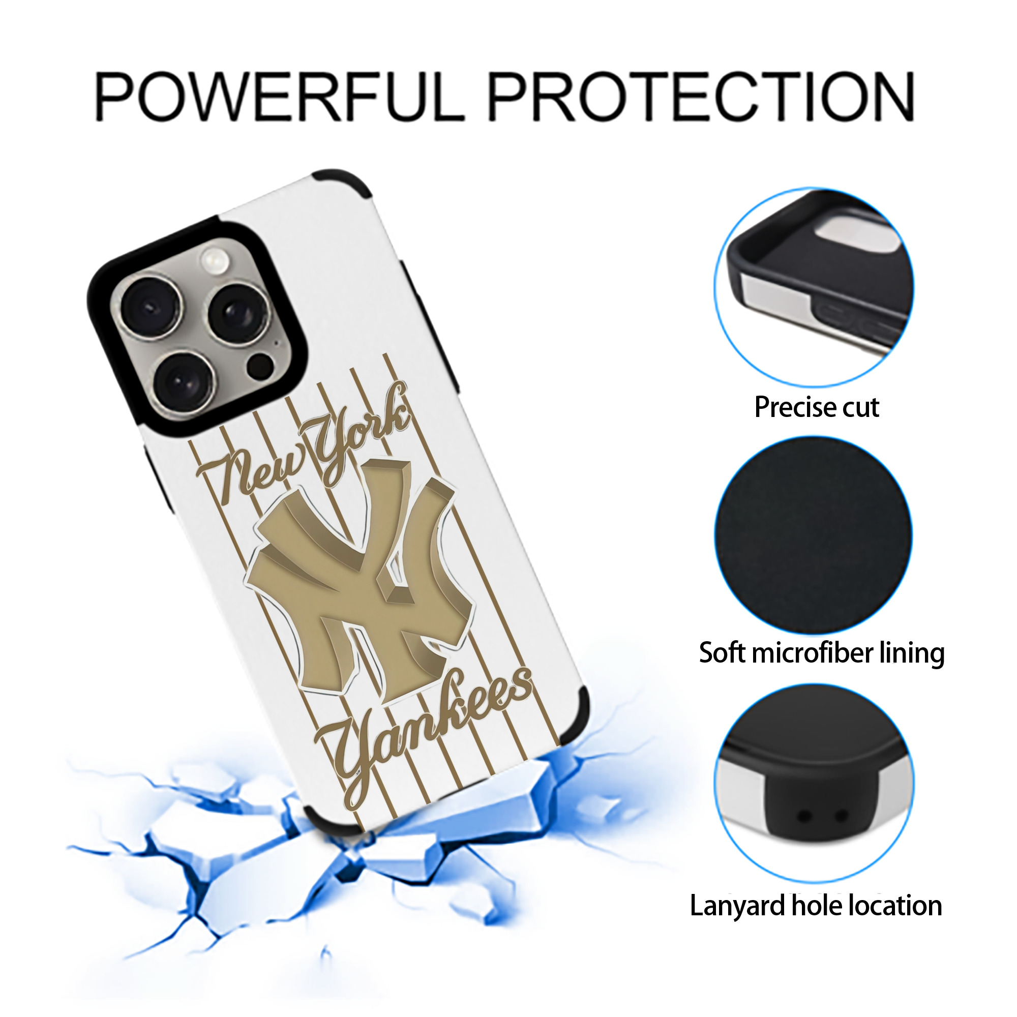 New York Yankees Pinstripe Golden Logo IPhone 15 Pro Max PU Leather Case – Soft Lining, 360° Protection – Precise Fit, 3D Buttons, Easy Charging – Anti-Yellowing, Easy To Clean