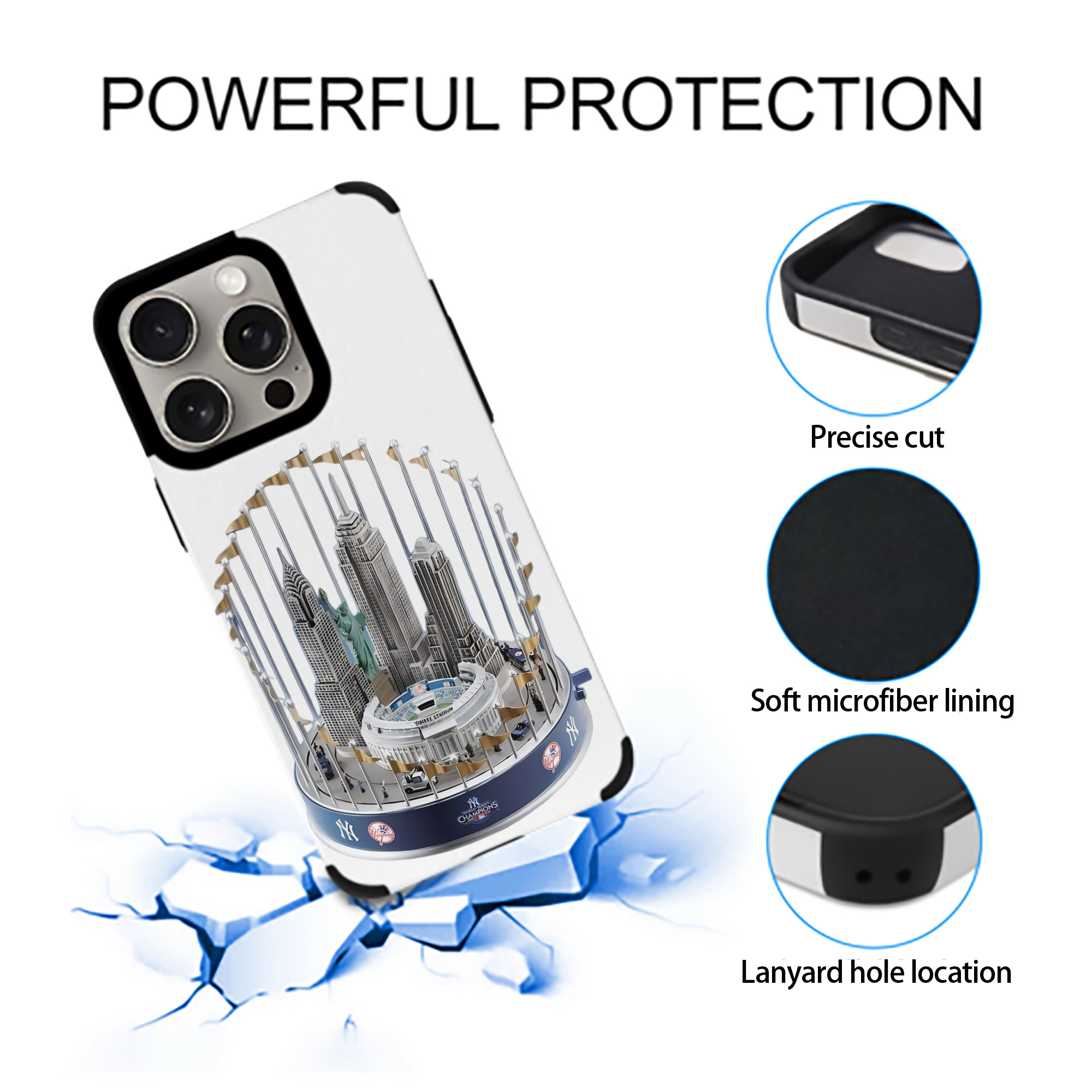 New York Yankees WS Champions Cup IPhone 15 Pro Max PU Leather Case – Soft Lining, 360° Protection – Precise Fit, 3D Buttons, Easy Charging – Anti-Yellowing, Easy To Clean