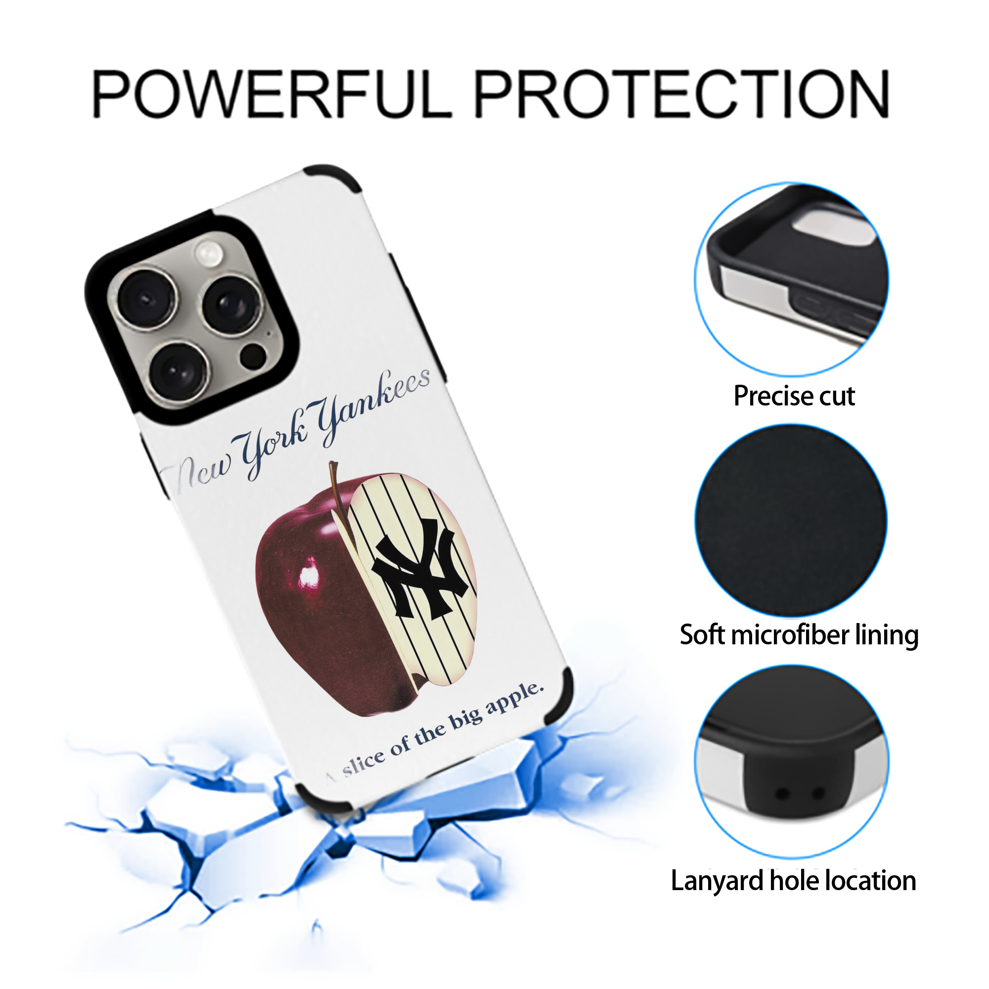 New York Yankees A Slice of The Big Apple IPhone 15 Pro Max PU Leather Case – Soft Lining, 360° Protection – Precise Fit, 3D Buttons, Easy Charging – Anti-Yellowing, Easy To Clean