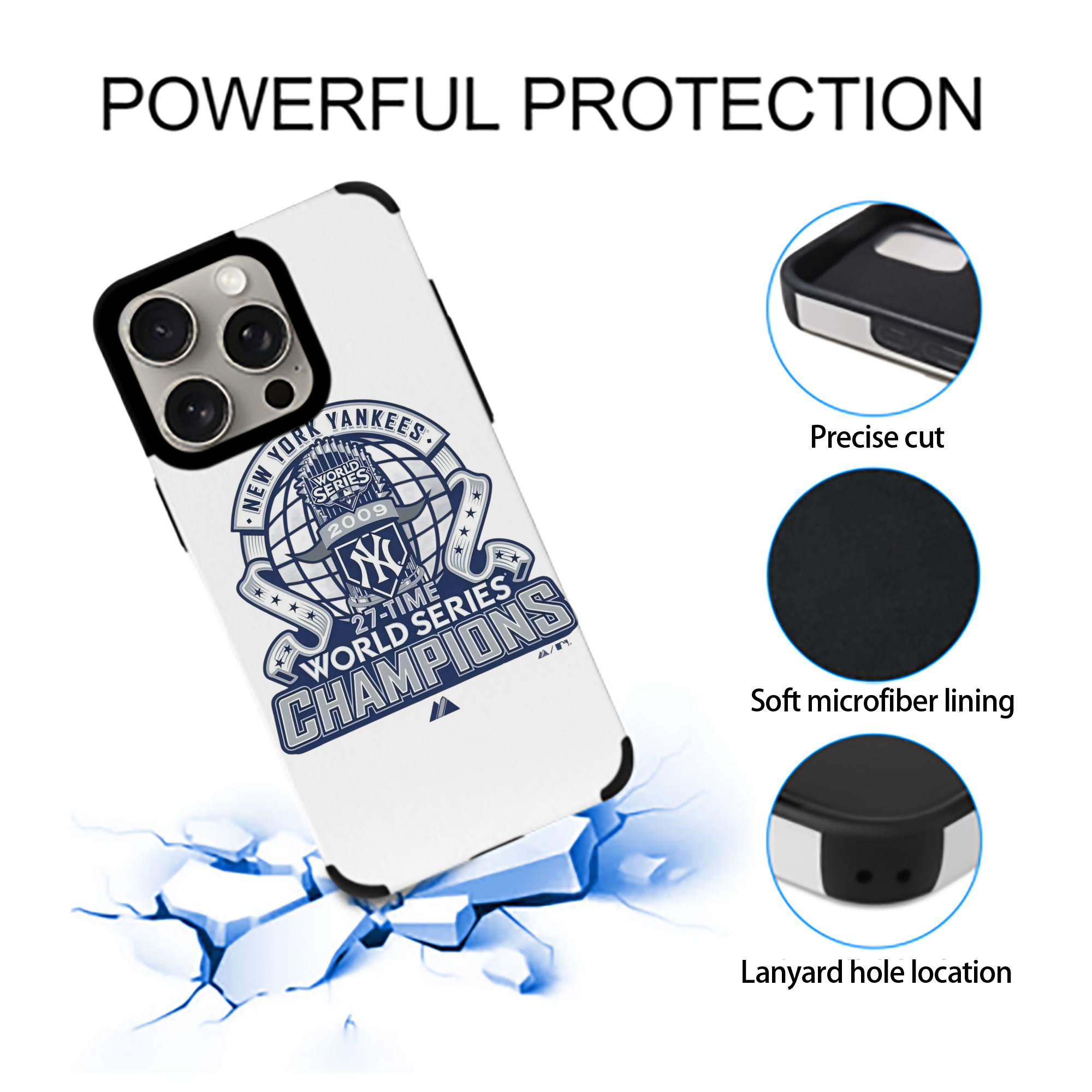 New York Yankees 2009 27th WS Champions Blue IPhone 15 Pro Max PU Leather Case – Soft Lining, 360° Protection – Precise Fit, 3D Buttons, Easy Charging – Anti-Yellowing, Easy To Clean