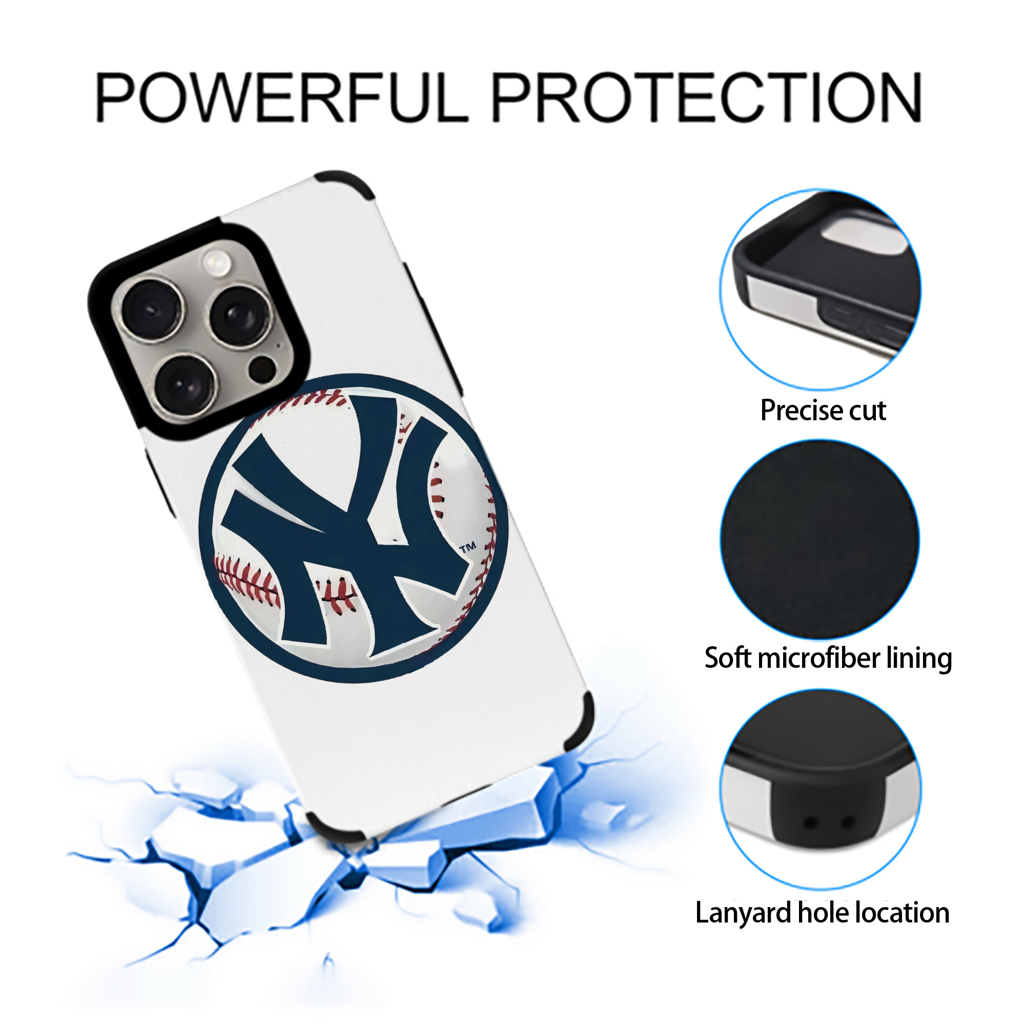 New York Yankees Baseball IPhone 15 Pro Max PU Leather Case – Soft Lining, 360° Protection – Precise Fit, 3D Buttons, Easy Charging – Anti-Yellowing, Easy To Clean