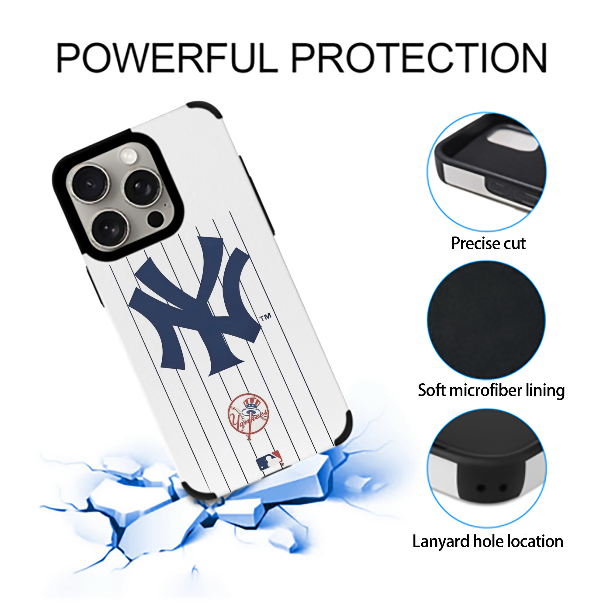 New York Yankees Pinstripe Logo IPhone 15 Pro Max PU Leather Case – Soft Lining, 360° Protection – Precise Fit, 3D Buttons, Easy Charging – Anti-Yellowing, Easy To Clean