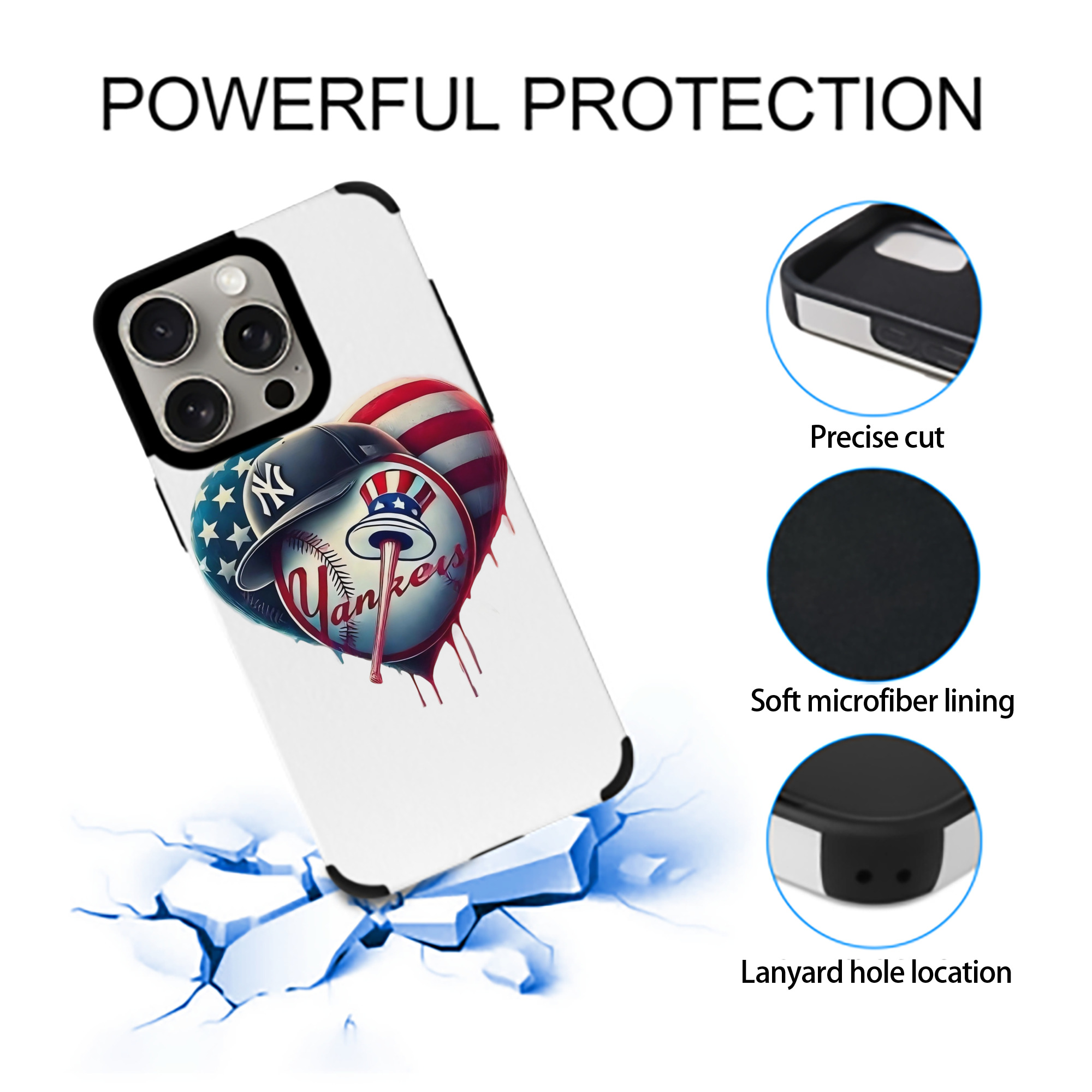 New York Yankees Heart IPhone 15 Pro Max PU Leather Case – Soft Lining, 360° Protection – Precise Fit, 3D Buttons, Easy Charging – Anti-Yellowing, Easy To Clean