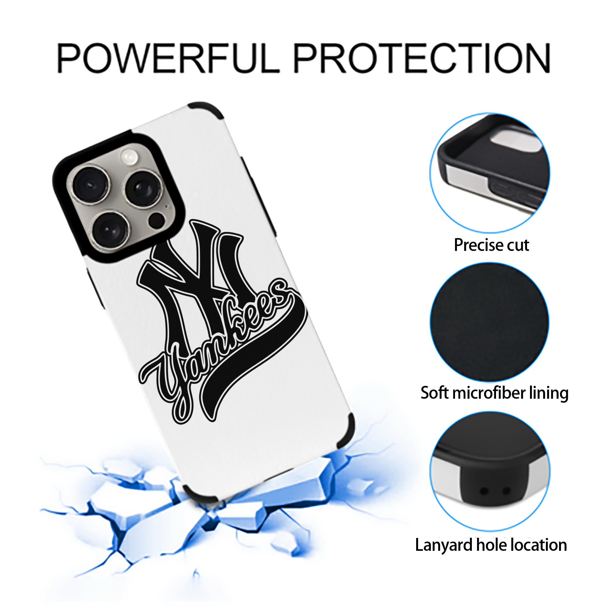 New York Yankees Black Logo IPhone 15 Pro Max PU Leather Case – Soft Lining, 360° Protection – Precise Fit, 3D Buttons, Easy Charging – Anti-Yellowing, Easy To Clean