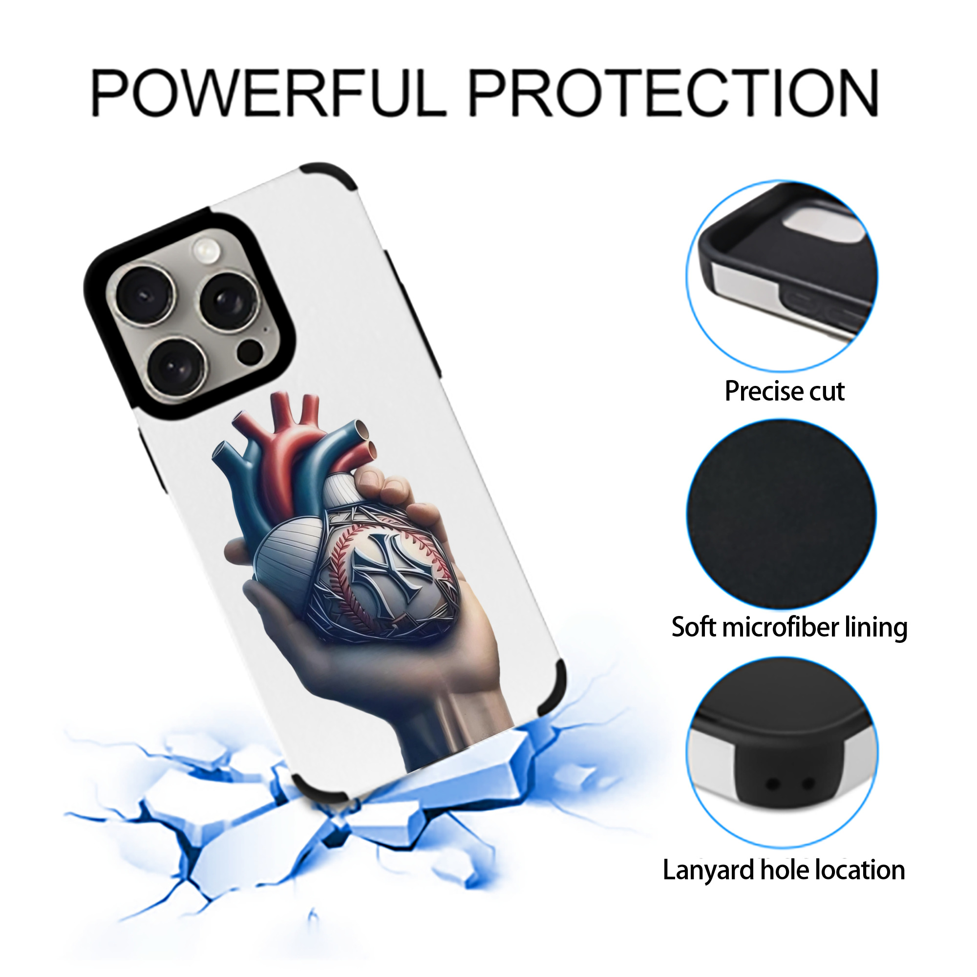 New York Yankees Heart IPhone 15 Pro Max PU Leather Case – Soft Lining, 360° Protection – Precise Fit, 3D Buttons, Easy Charging – Anti-Yellowing, Easy To Clean
