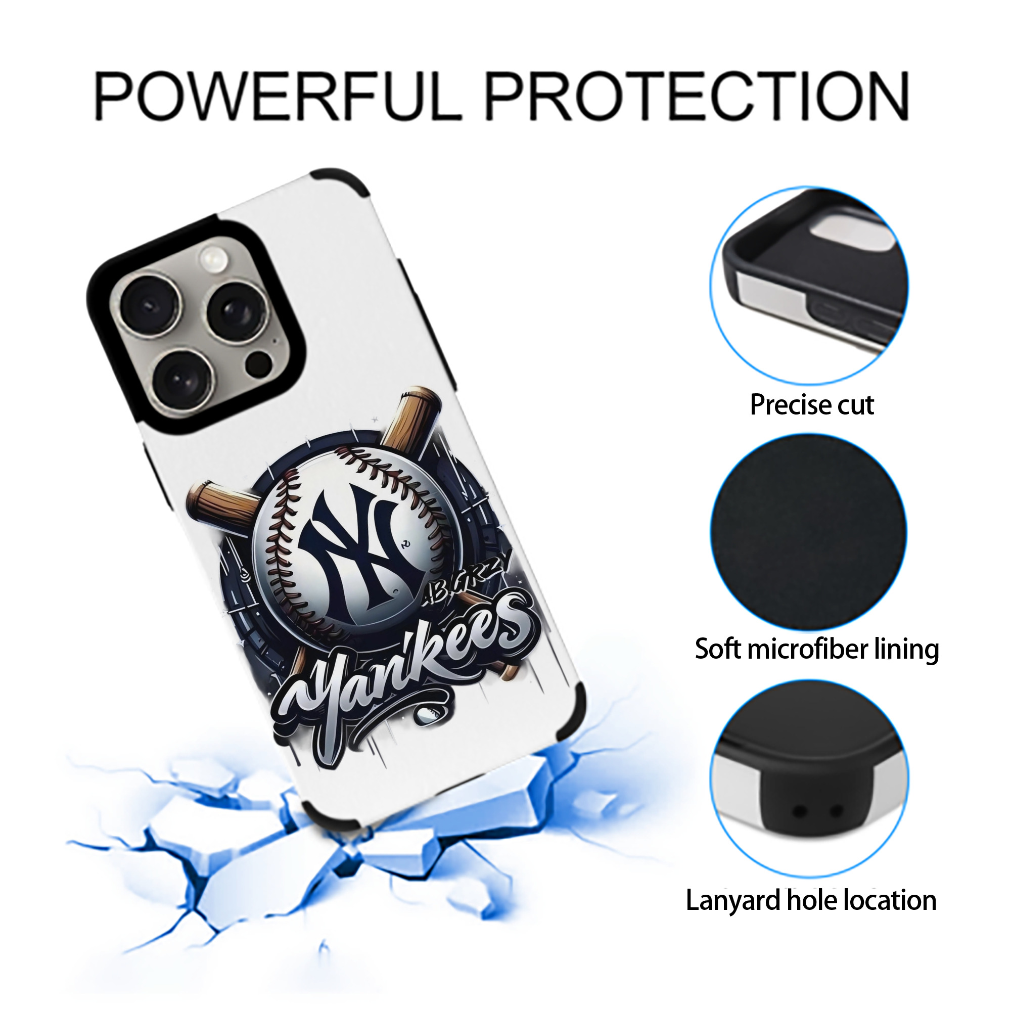 New York Yankees Baseball IPhone 15 Pro Max PU Leather Case – Soft Lining, 360° Protection – Precise Fit, 3D Buttons, Easy Charging – Anti-Yellowing, Easy To Clean